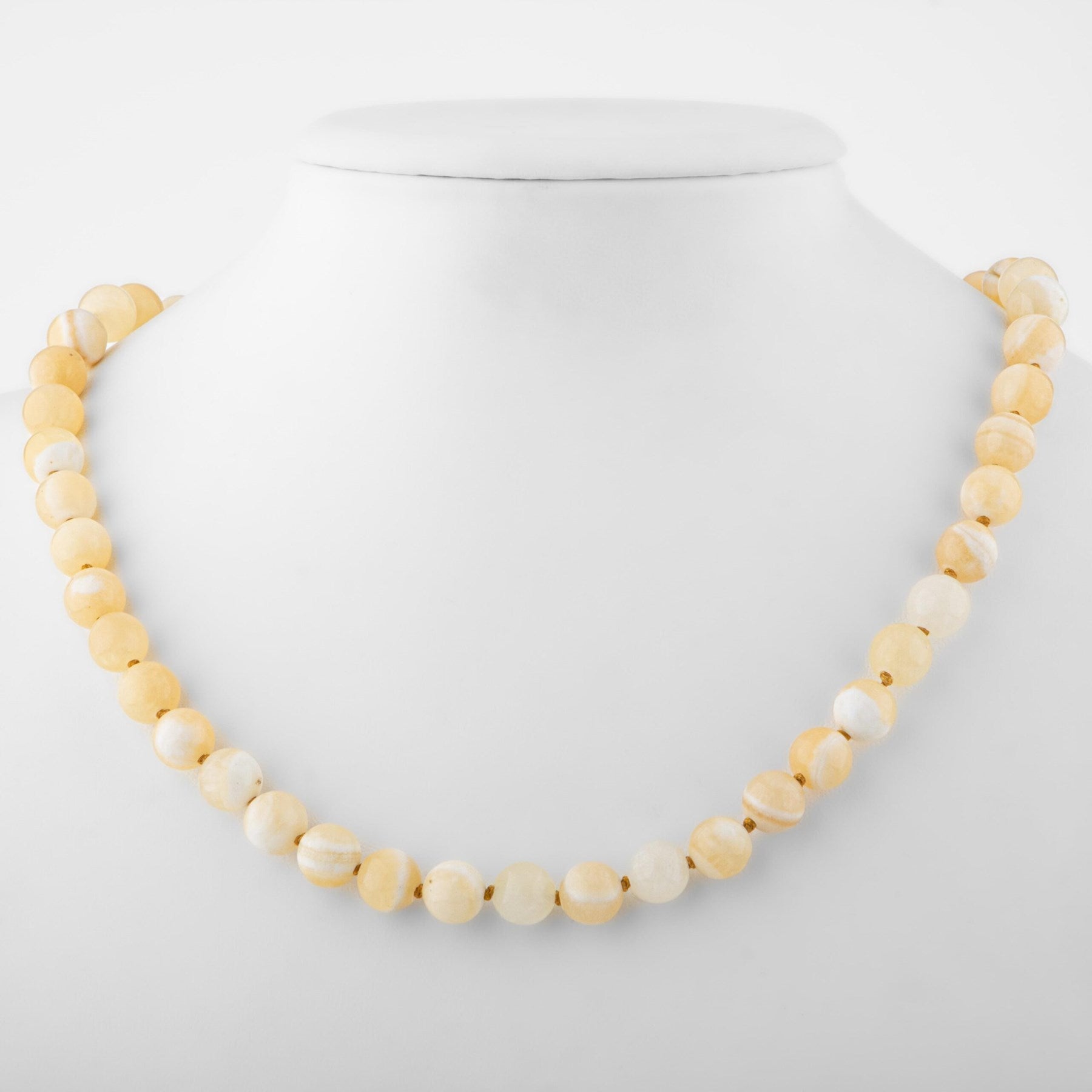 Laboratory Certified Aragonite 6 mm Knotted Natural Stone Necklace