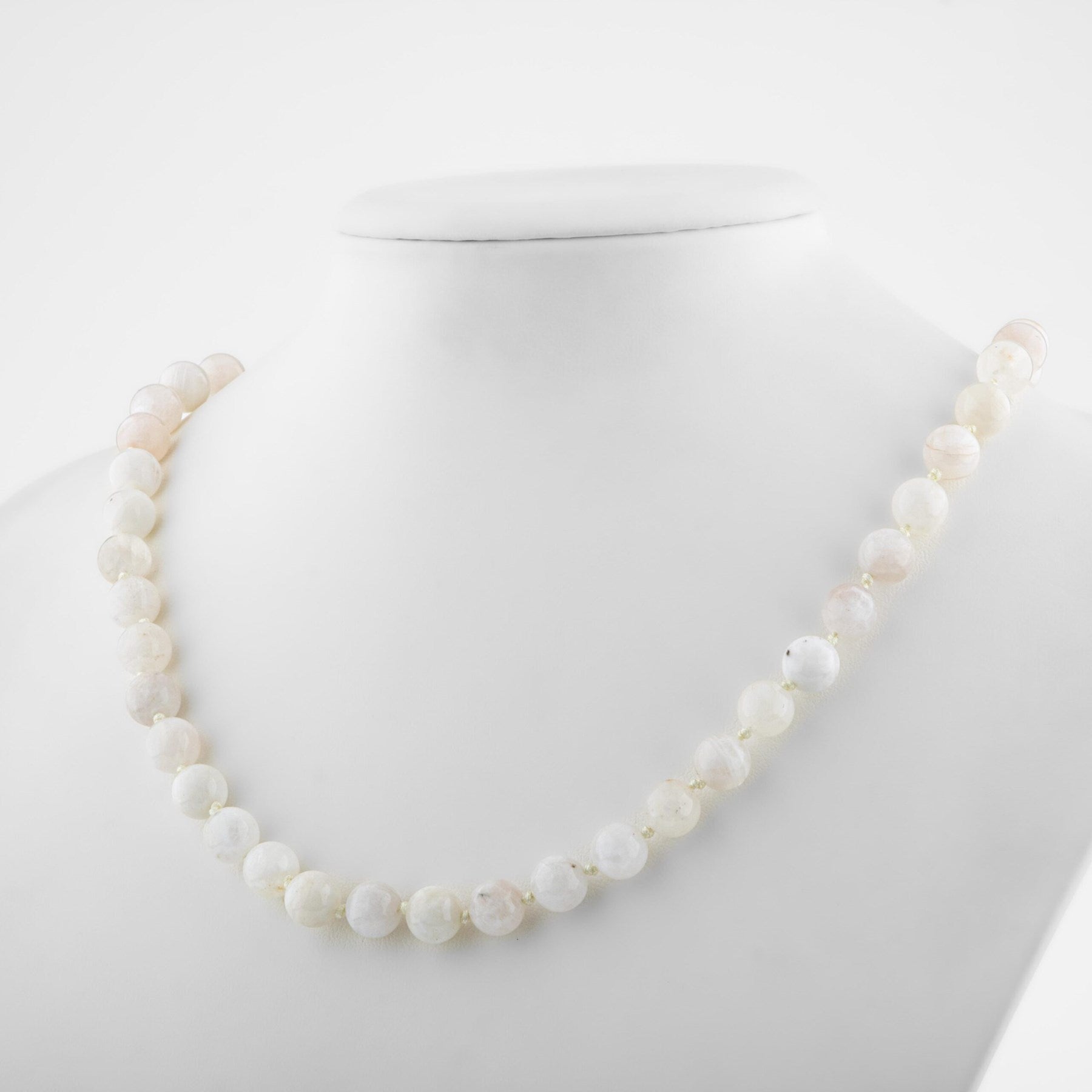 Laboratory Certified Moonstone 6 mm Knotted Natural Stone Necklace