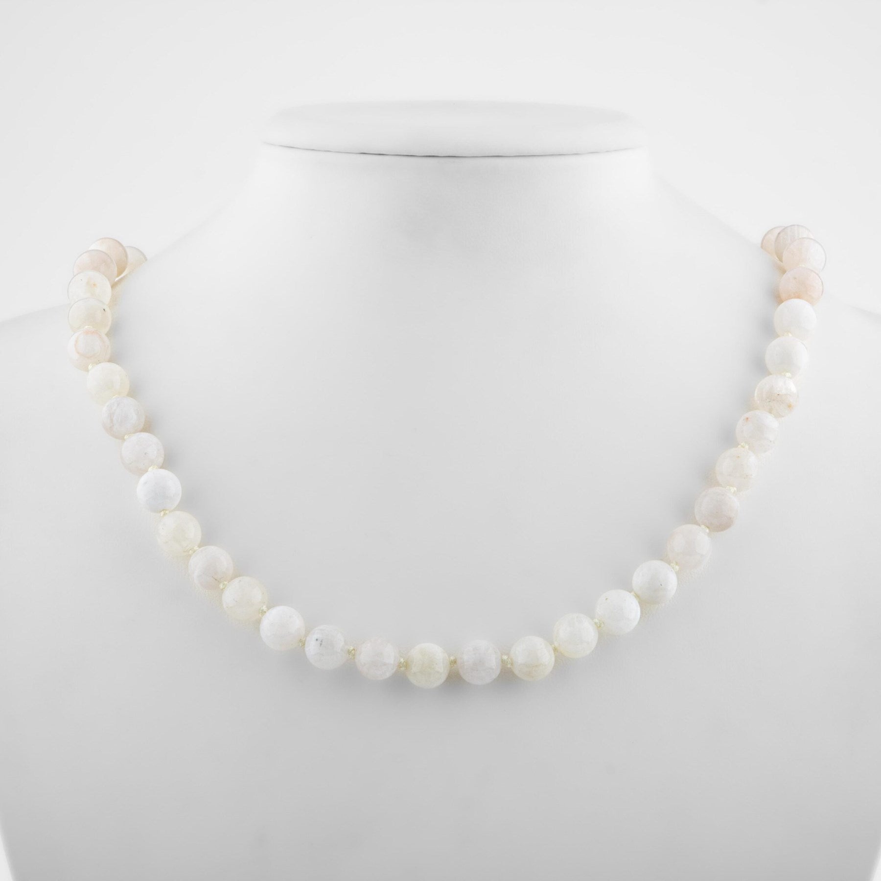 Laboratory Certified Moonstone 6 mm Knotted Natural Stone Necklace