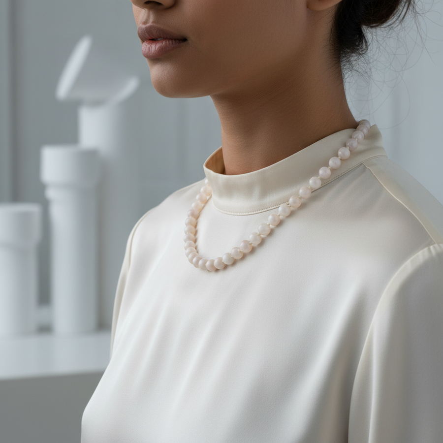 Laboratory Certified Moonstone 6 mm Knotted Natural Stone Necklace