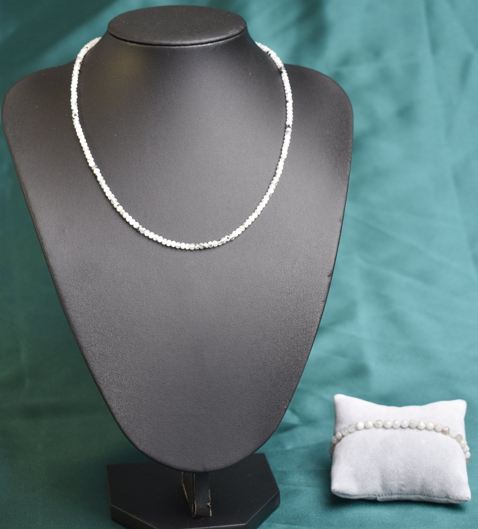 Laboratory Certified Moonstone Natural Stone Necklace & Bracelet Set 3–4 mm