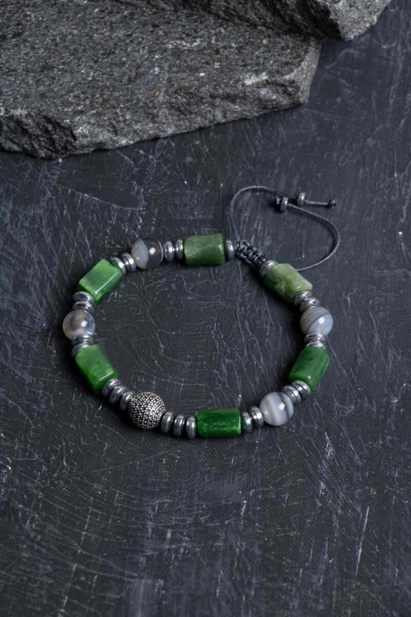 Laboratory Certified Botswana Agate Natural Stone Macramé Bracelet with Silver Accents