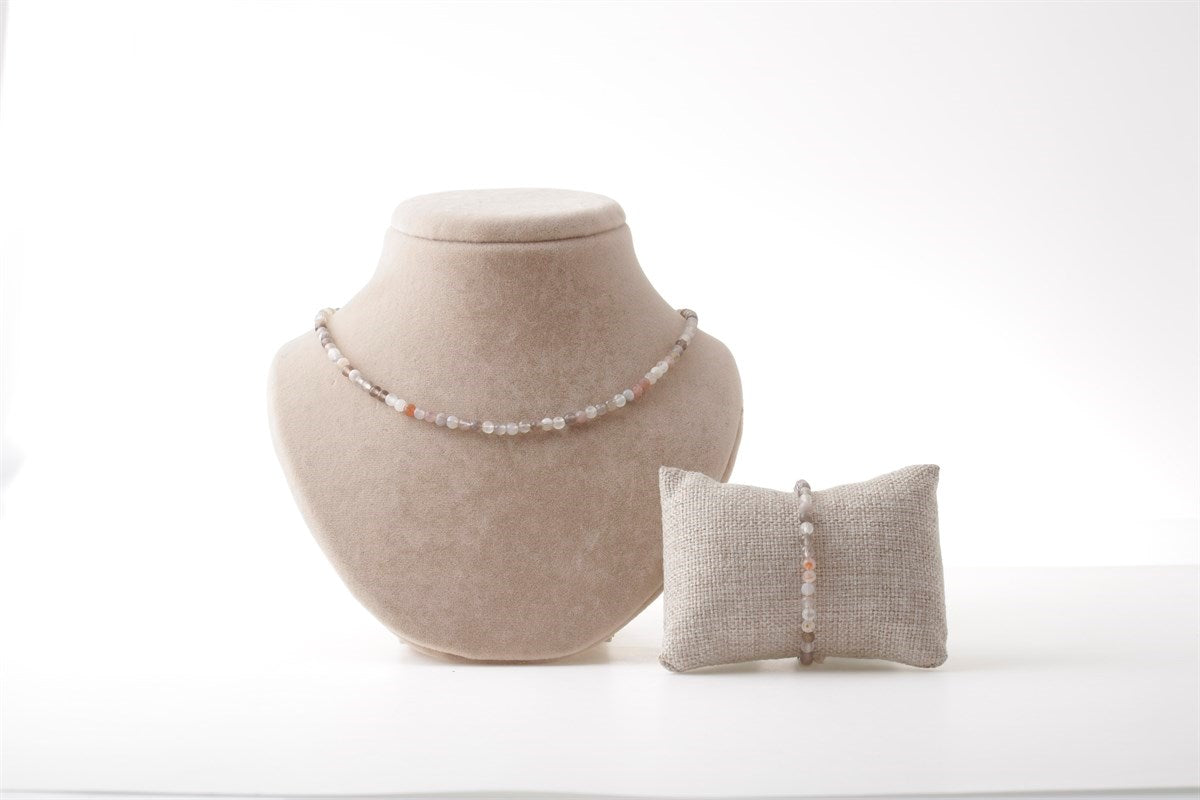 Laboratory Certified Botswana Agate Natural Stone Necklace & Bracelet Set 4 mm