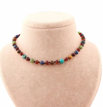Laboratory Certified Natural Stone Baby Necklace – Yesim, Lapis Lazuli, Amber, Tiger's Eye & Chrysocolla