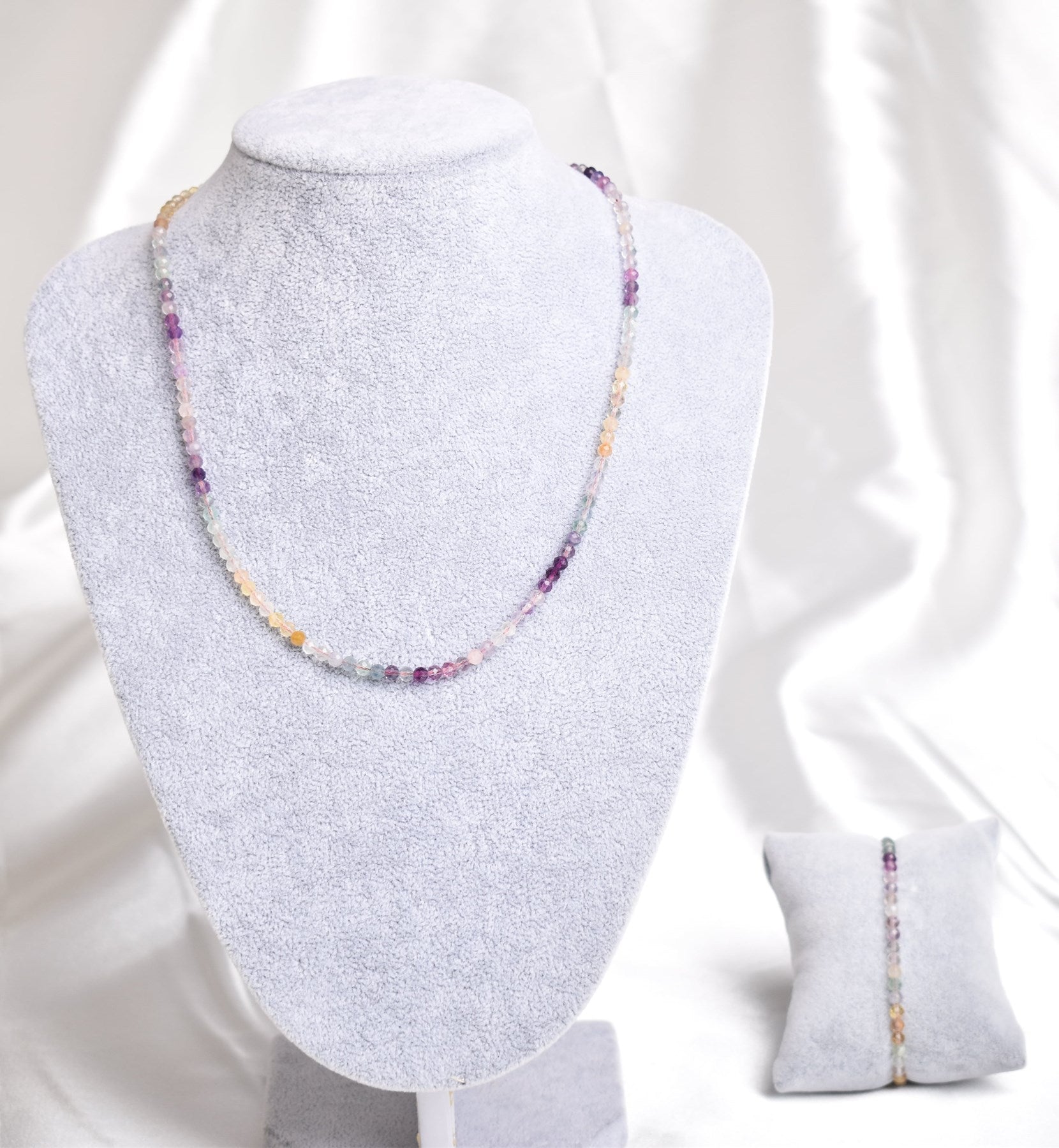 Laboratory Certified Fluorite Natural Stone Necklace & Bracelet Set 3–4 mm