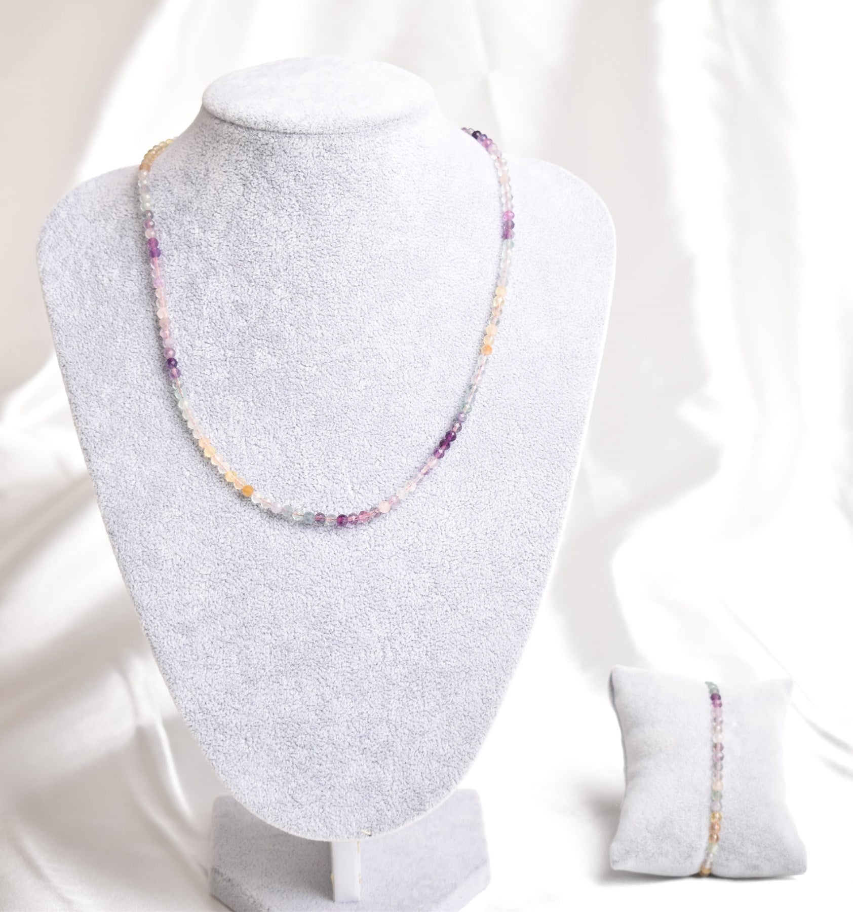 Laboratory Certified Fluorite Natural Stone Necklace & Bracelet Set 3–4 mm