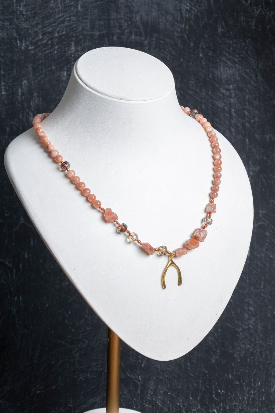 Laboratory Certified Sunstone Natural Stone Necklace – Silver Clasp, Unisex Simple Design
