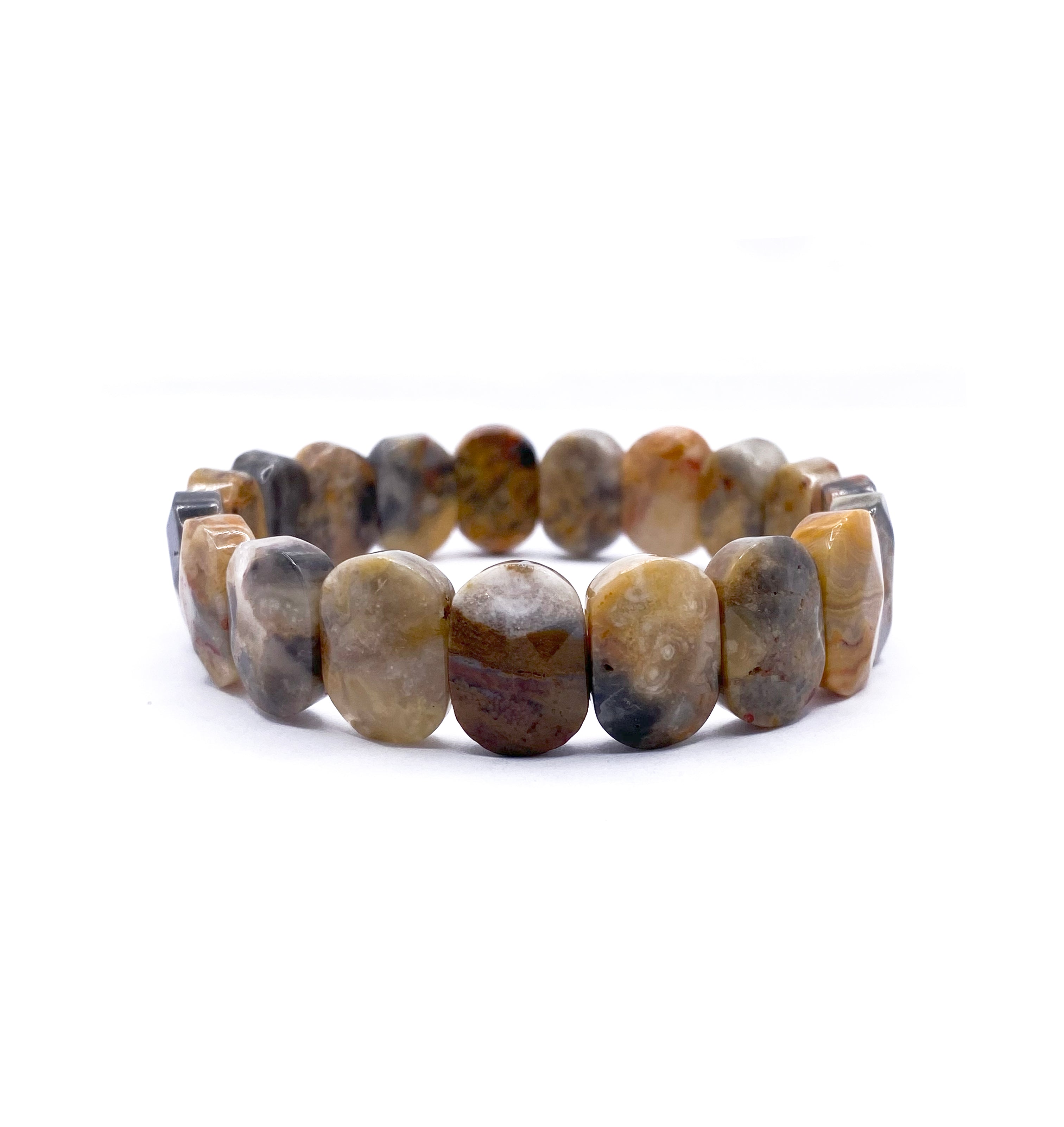 Certified Agate Wide Cut Natural Gemstone Bracelet