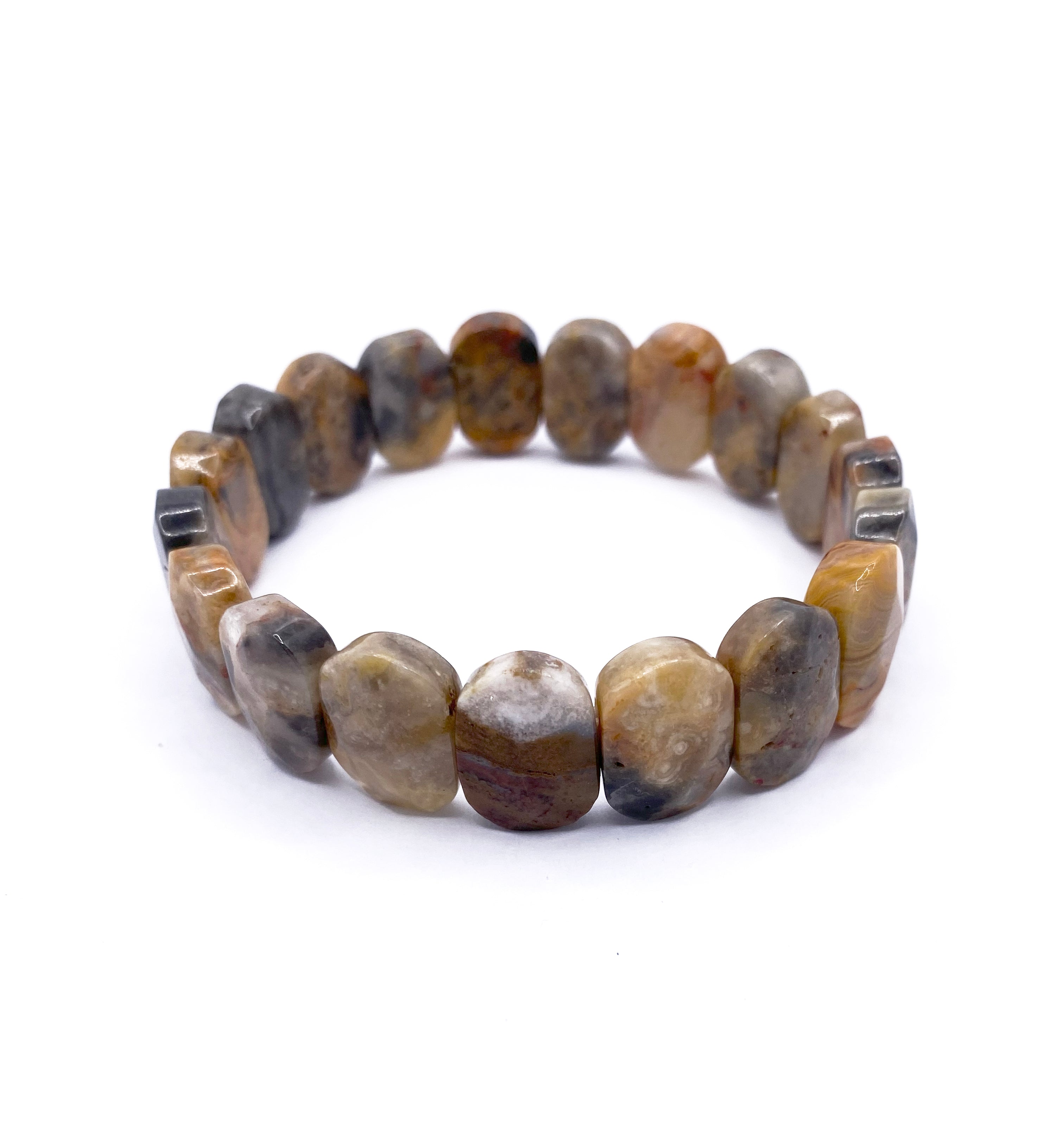Certified Agate Wide Cut Natural Gemstone Bracelet