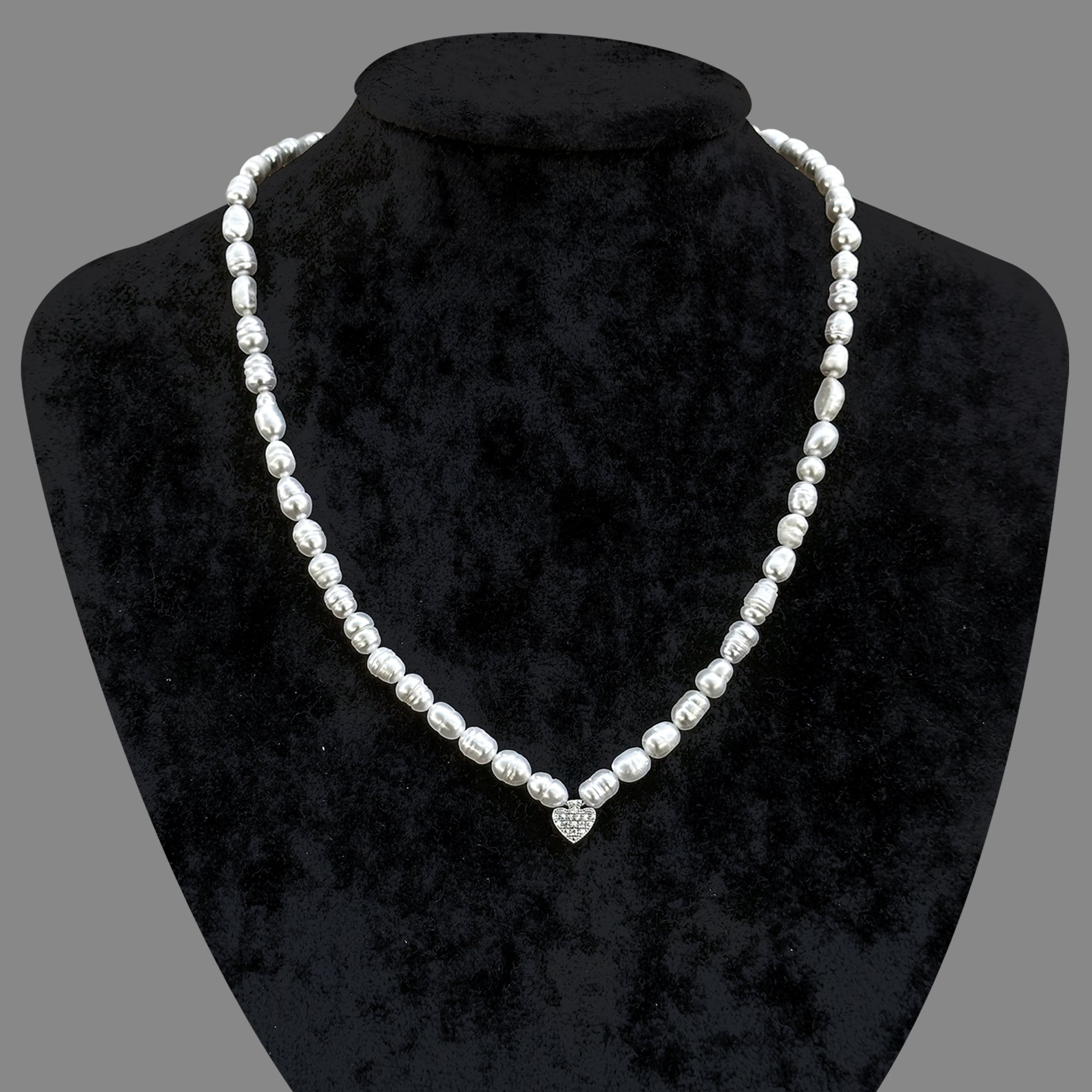 Sertifikalı Hakiki Orijinal İnci Doğal Taş Gümüş Aparatlı (Kalp Aparatlı) Kolye