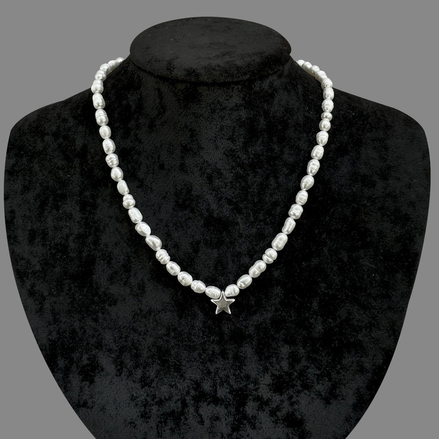 Laboratory Certified Pearl Natural Stone Necklace – 925 Sterling Silver Elegant Design with Star Fitting