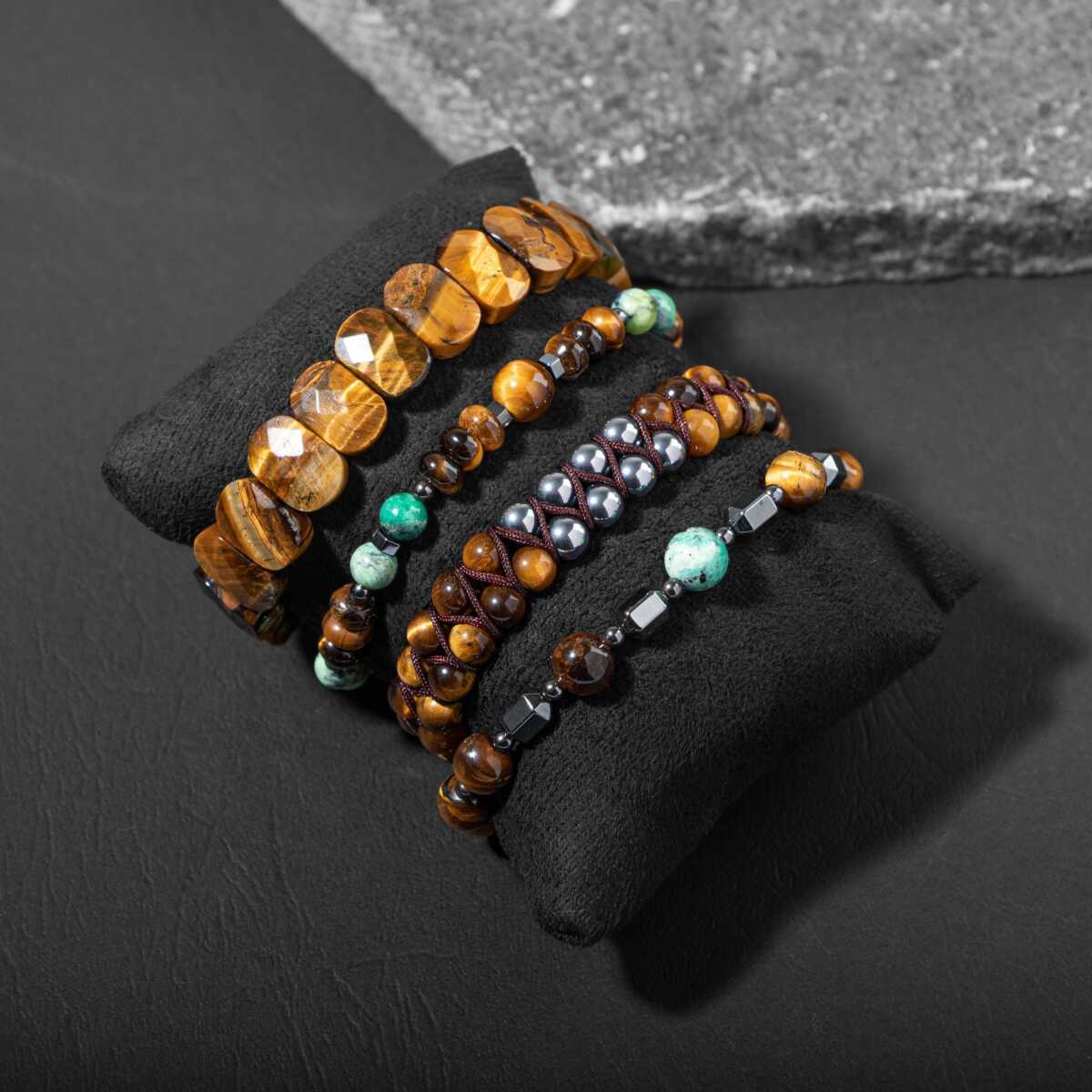 Laboratory Certified Natural Stone Men’s Bracelet Set