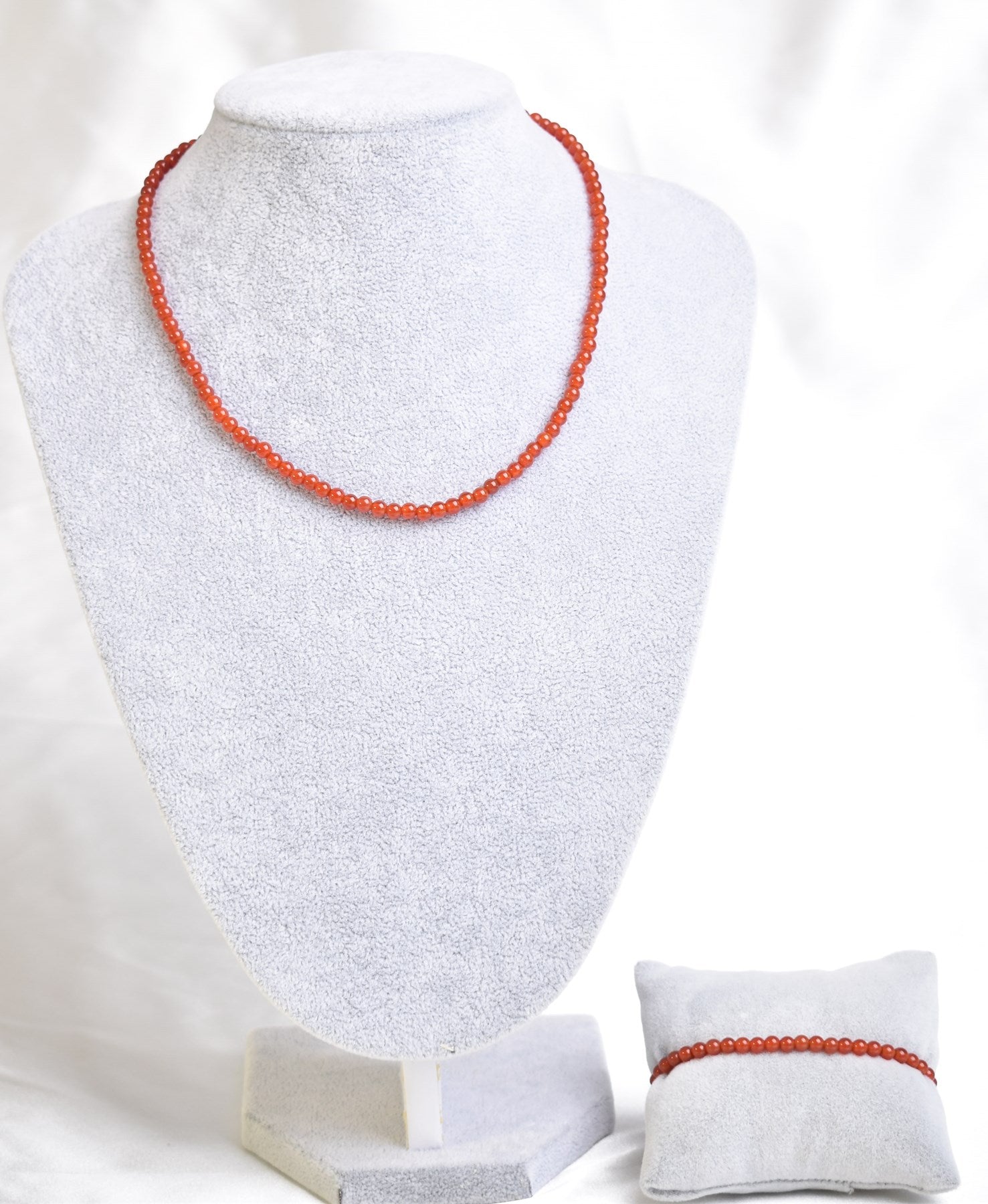 Laboratory Certified Red Agate Natural Stone Necklace & Bracelet Set 4 mm