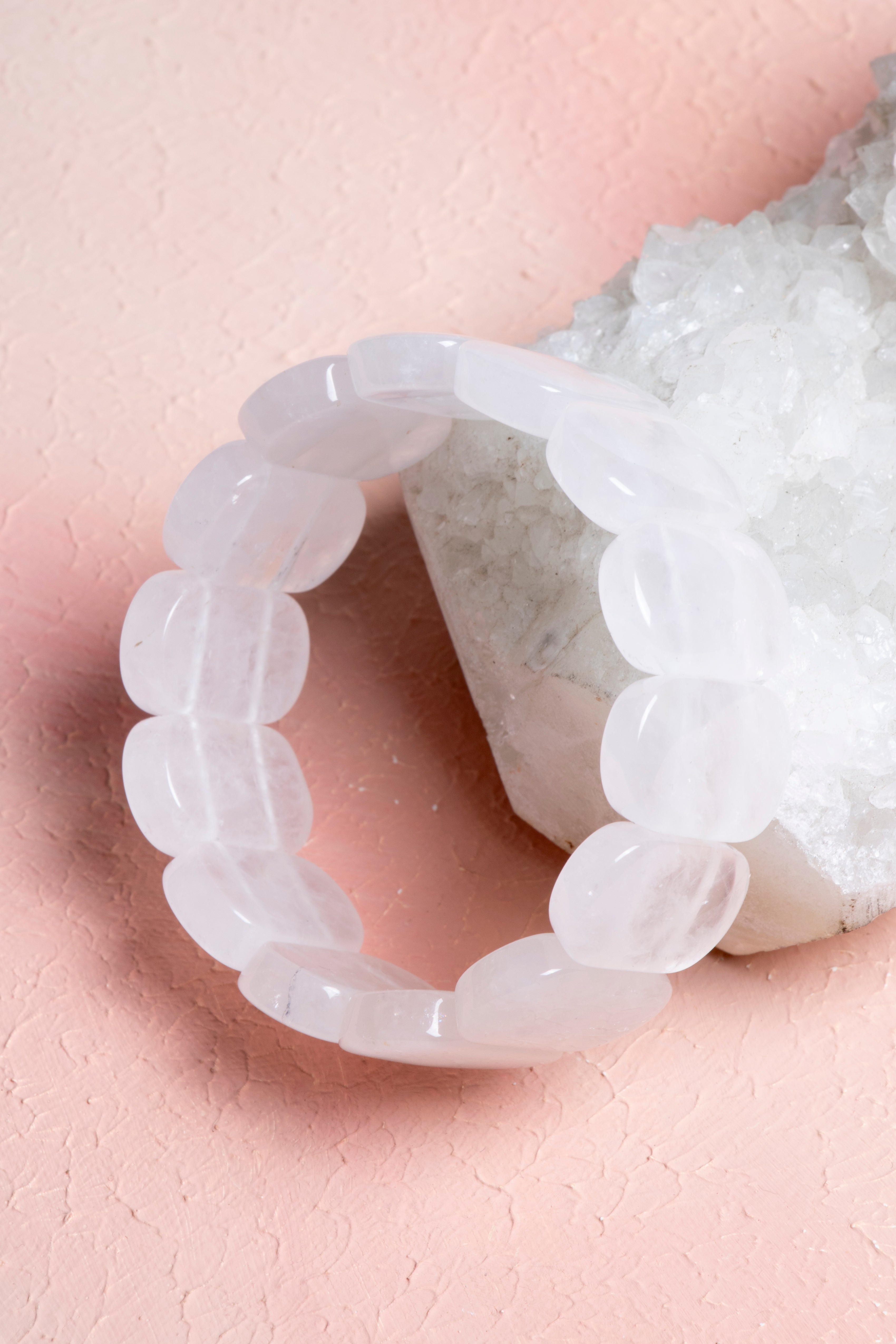 Certified Clear Quartz Wide Cut Special Cut Natural Gemstone Bracelet