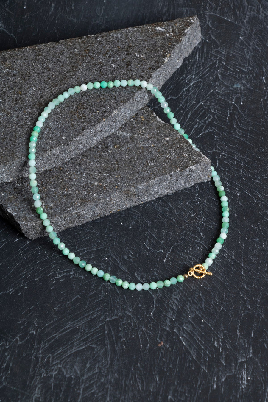 Laboratory Certified Chrysoprase Natural Stone Necklace with Gold-Plated & 925 Sterling Silver Accents