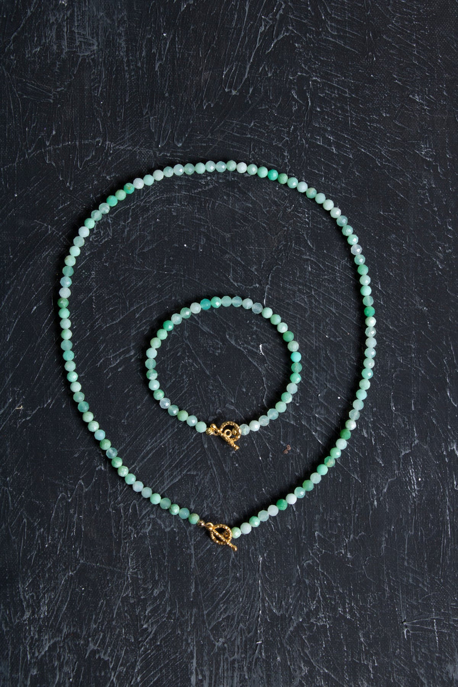 Laboratory Certified Chrysoprase Natural Stone Set with Gold-Plated & 925 Sterling Silver Accents (Necklace & Bracelet)