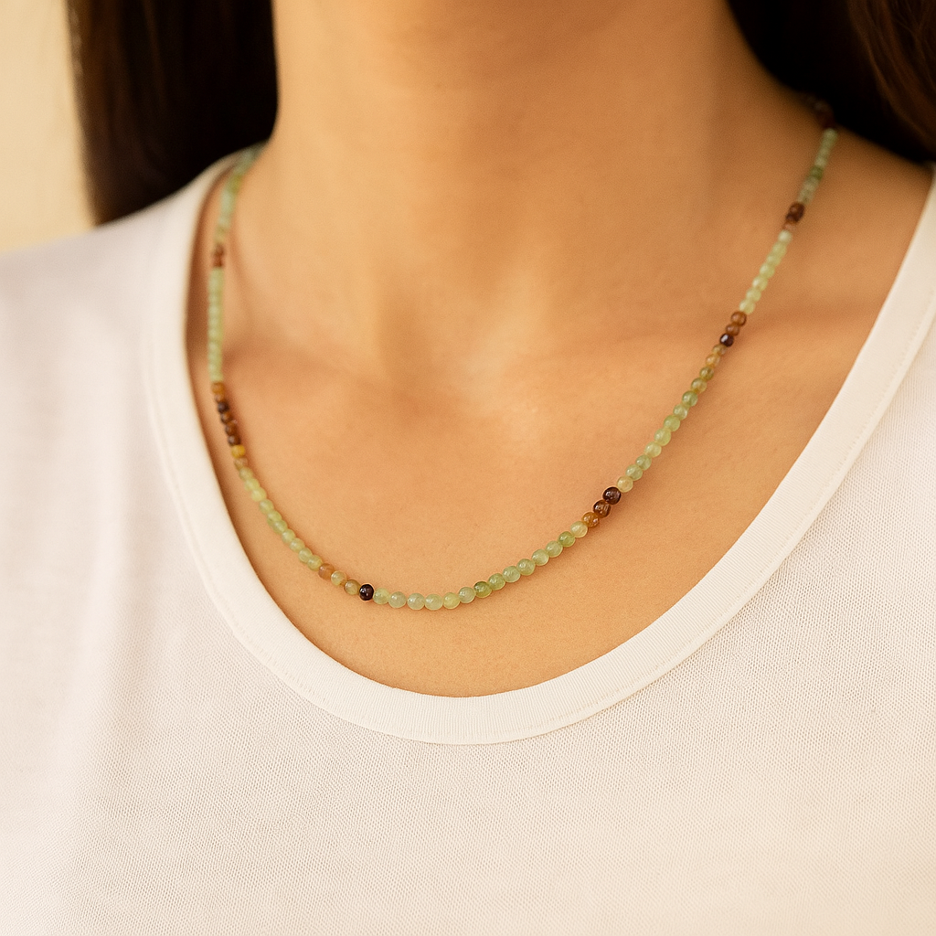 Laboratory Certified Chrysoprase Natural Stone Necklace 3–4 mm