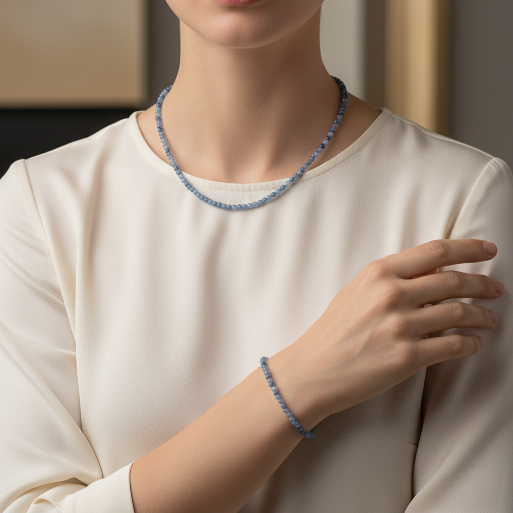 Laboratory Certified Kyanite Natural Stone Necklace & Bracelet Set 4 mm