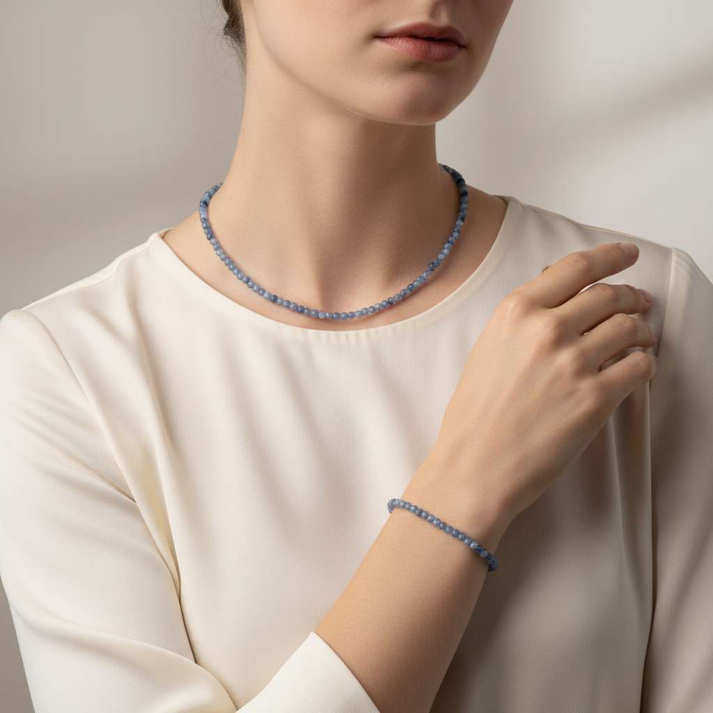 Laboratory Certified Kyanite Natural Stone Necklace & Bracelet Set 4 mm
