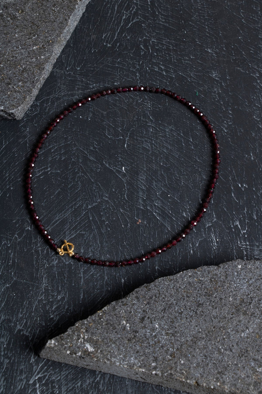 Laboratory Certified Garnet (Granat) Faceted Natural Stone Necklace with Gold-Plated Accents