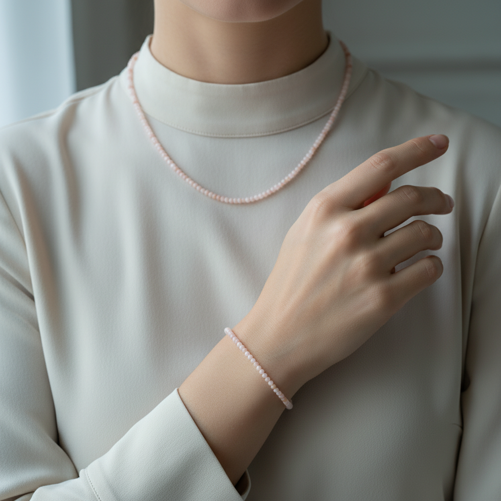 Laboratory Certified Morganite Natural Stone Necklace & Bracelet Set 3–4 mm
