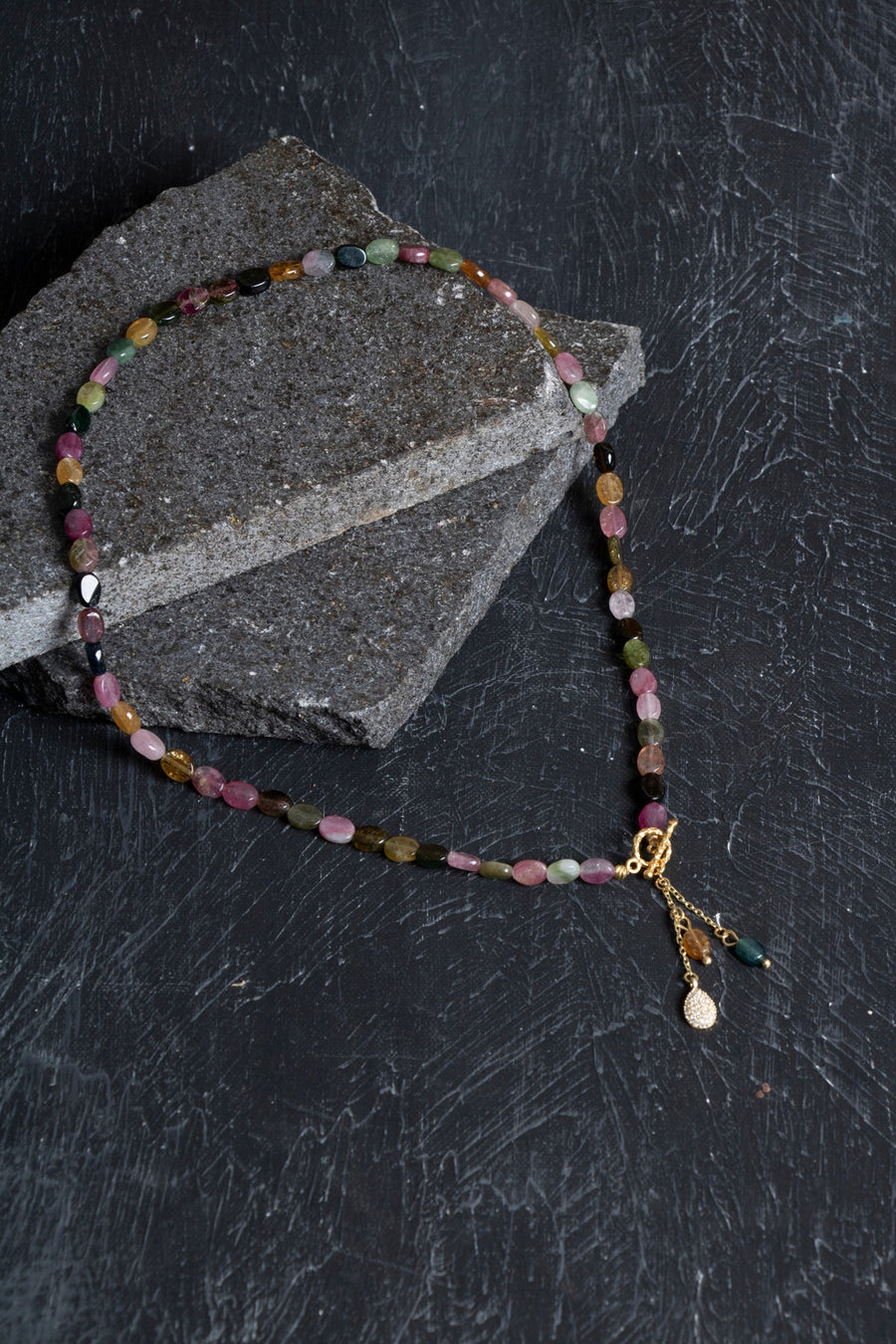 Laboratory Certified Special Tourmaline Natural Stone Necklace with Gold-Plated & 925 Sterling Silver Accents