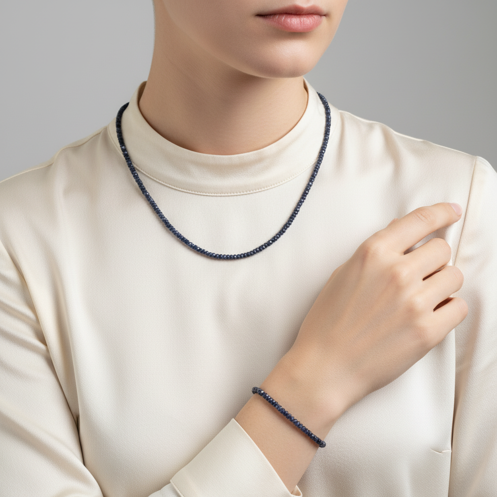 Laboratory Certified Natural Sapphire Stone Necklace & Bracelet Set 3–4 mm