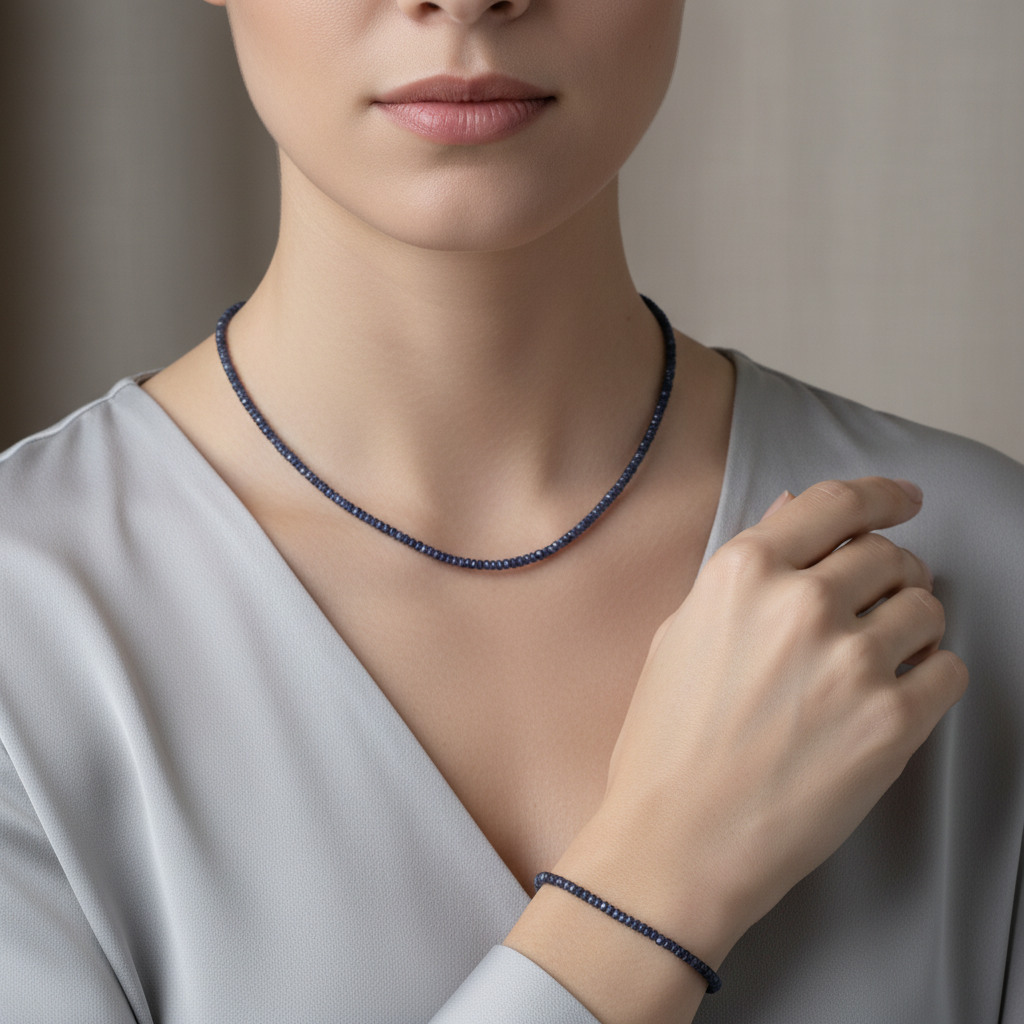Laboratory Certified Natural Sapphire Stone Necklace & Bracelet Set 3–4 mm