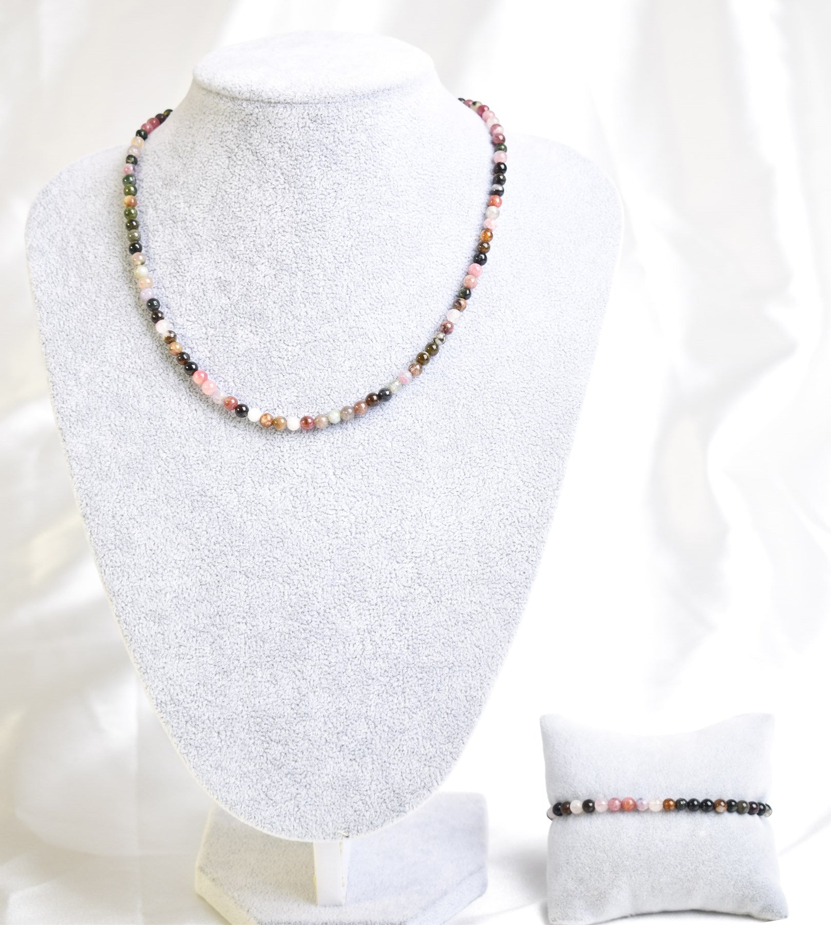 Laboratory Certified Tourmaline Natural Stone Necklace & Bracelet Set 3–4 mm