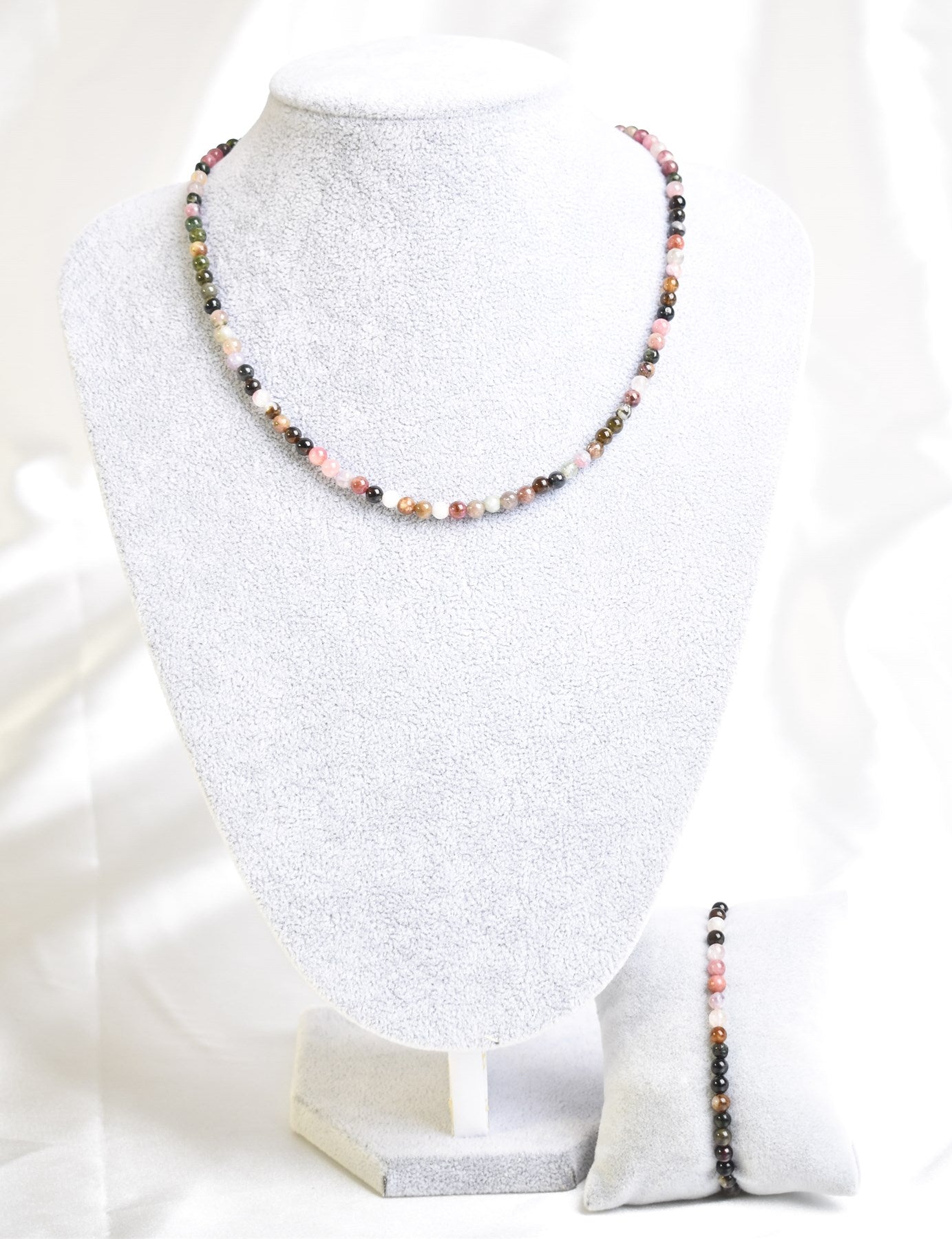 Laboratory Certified Tourmaline Natural Stone Necklace & Bracelet Set 3–4 mm