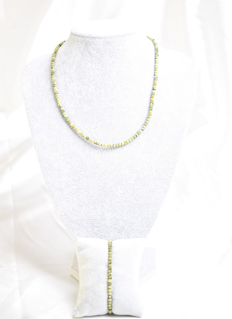 Laboratory Certified Jade (Serpentine) Natural Stone Necklace & Bracelet Set 4 mm