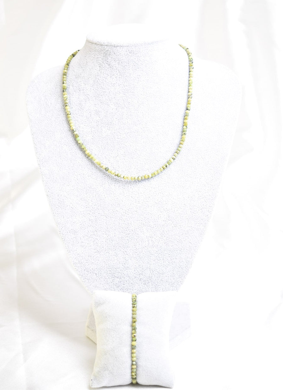 Laboratory Certified Jade (Serpentine) Natural Stone Necklace & Bracelet Set 4 mm