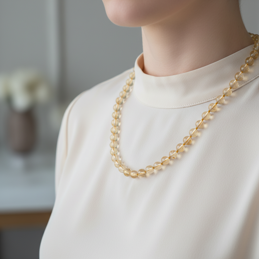 Laboratory Certified Citrine 8 mm Knotted Natural Stone Necklace