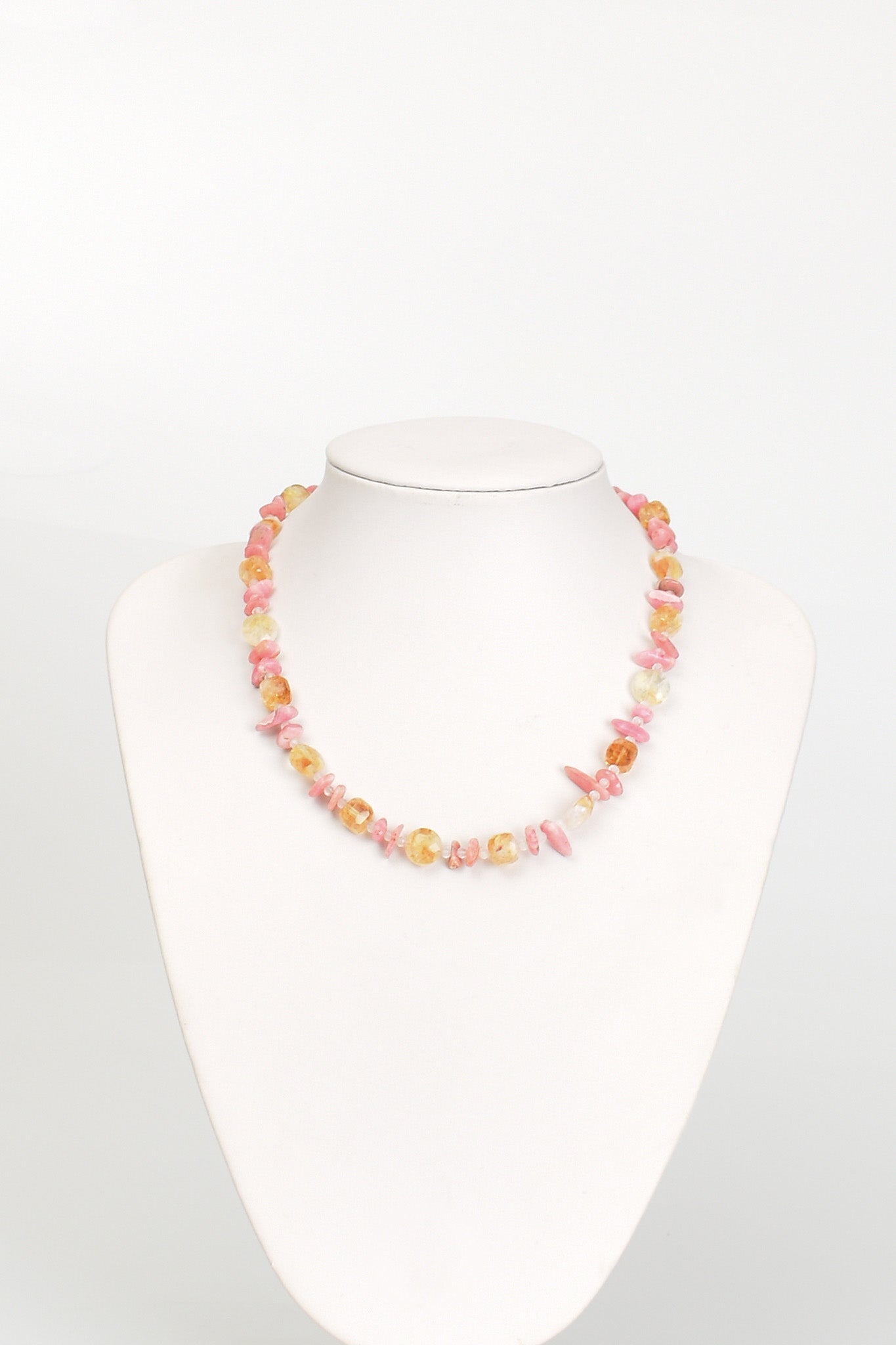 Laboratory Certified Citrine & Rhodochrosite Natural Stone Necklace with 925 Sterling Silver Clasp