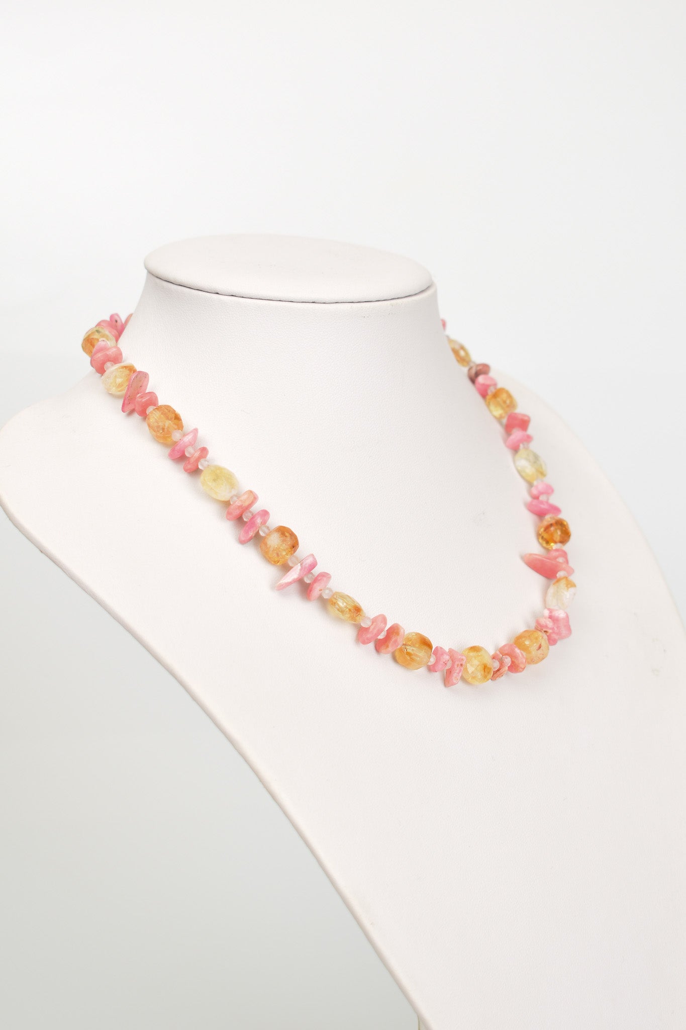 Laboratory Certified Citrine & Rhodochrosite Natural Stone Necklace with 925 Sterling Silver Clasp
