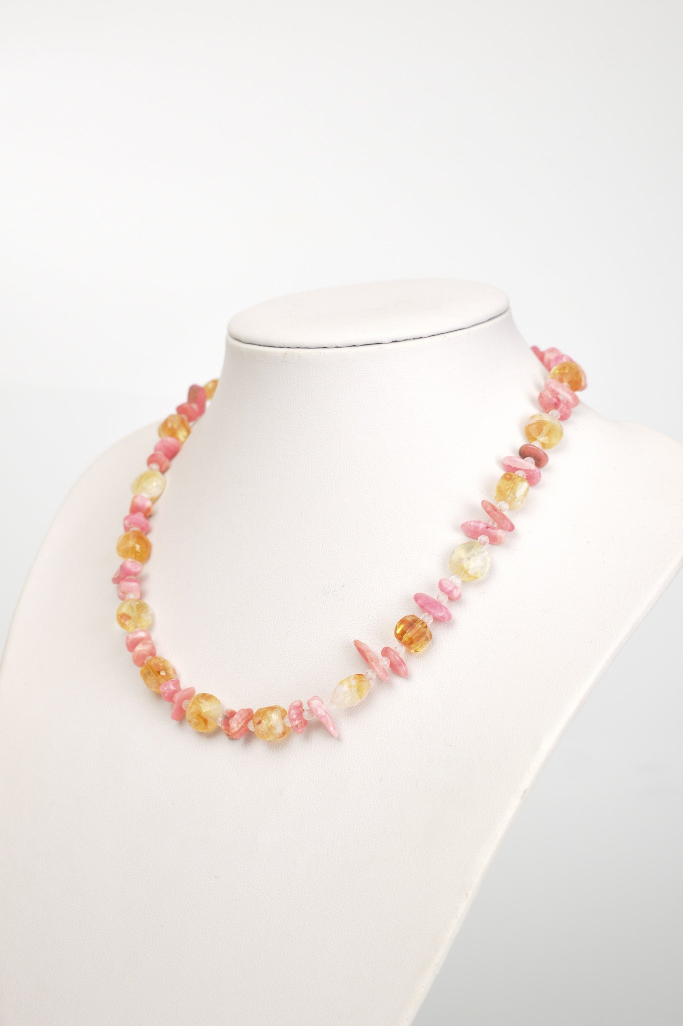 Laboratory Certified Citrine & Rhodochrosite Natural Stone Necklace with 925 Sterling Silver Clasp