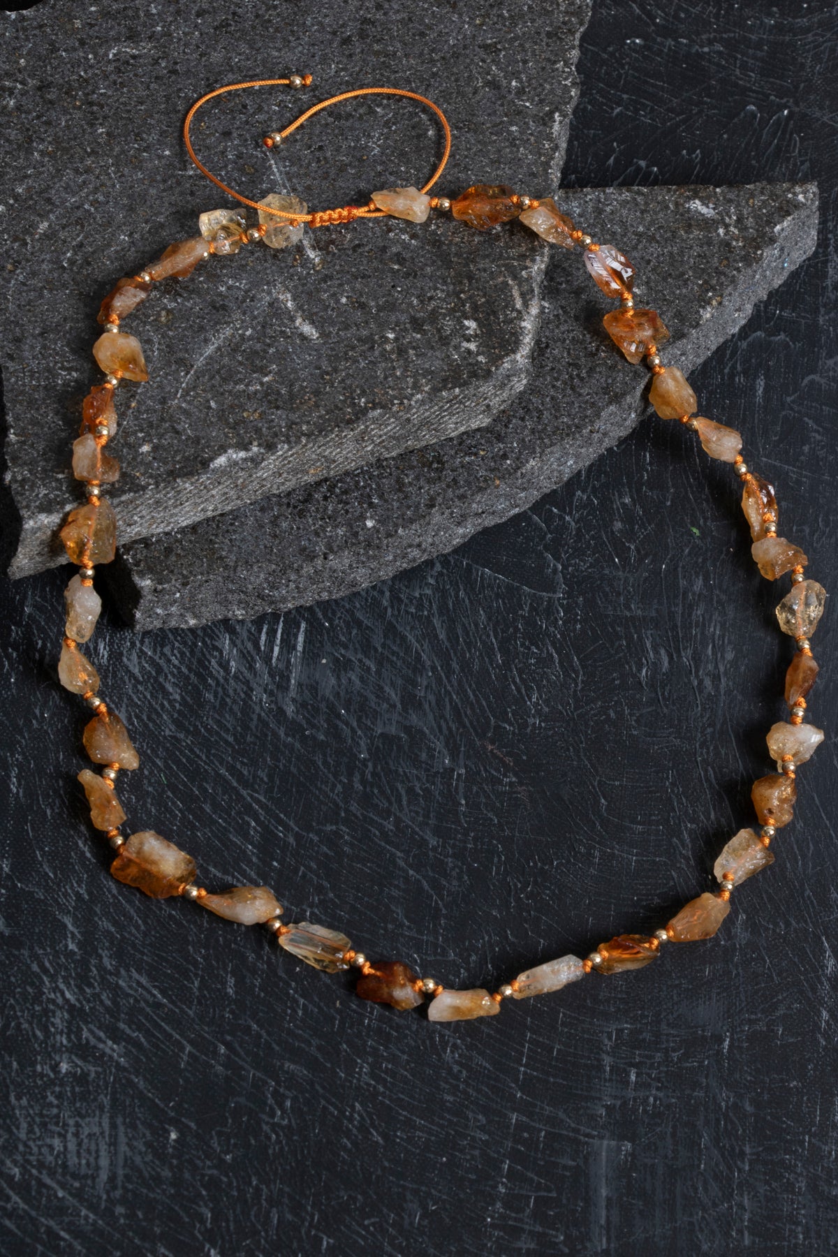 Laboratory Certified Citrine & Hematite Natural Stone Necklace
