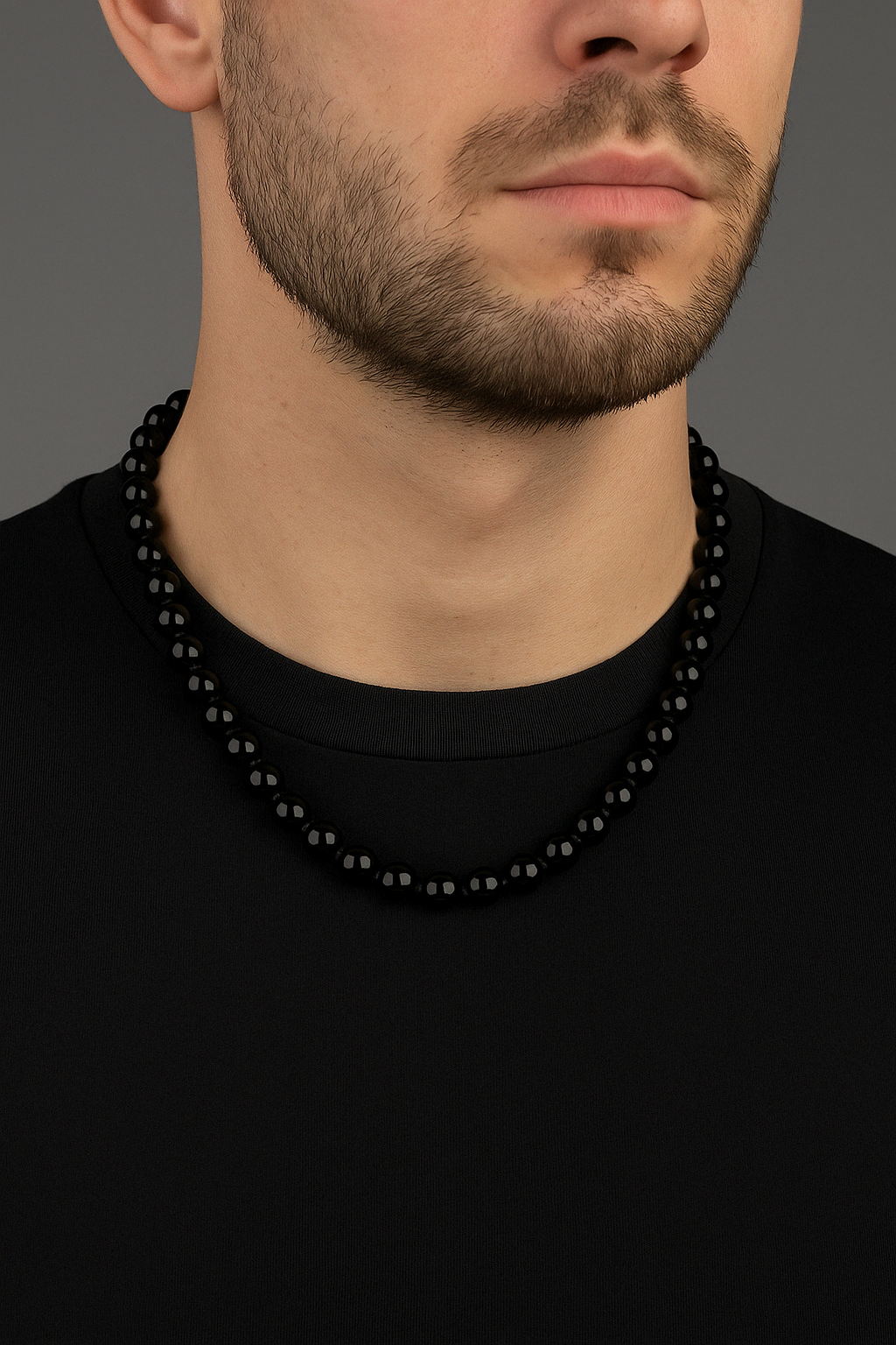 Laboratory Certified Black Eye Agate 8 mm Knotted Natural Stone Necklace