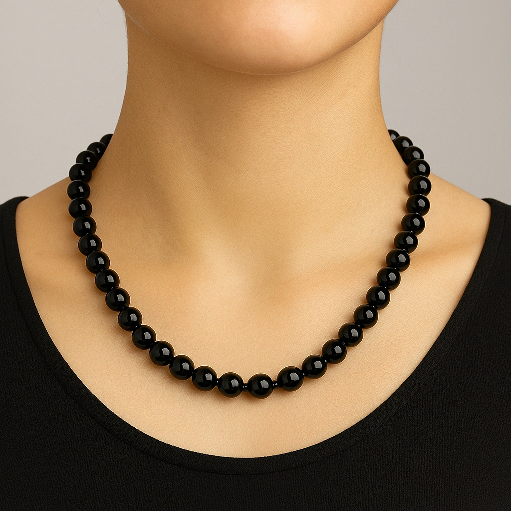 Laboratory Certified Black Tourmaline 8 mm Natural Stone Necklace