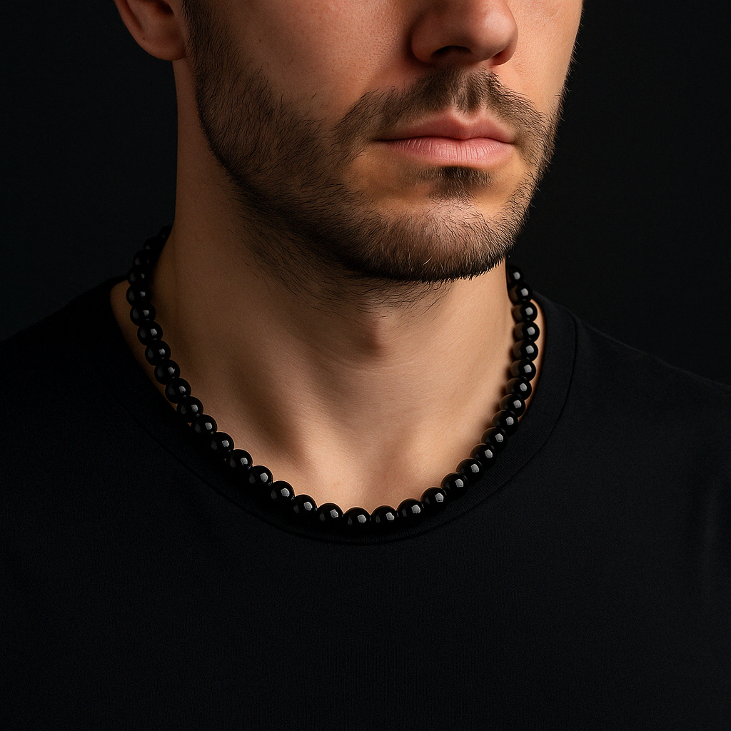 Laboratory Certified Black Tourmaline 8 mm Natural Stone Necklace