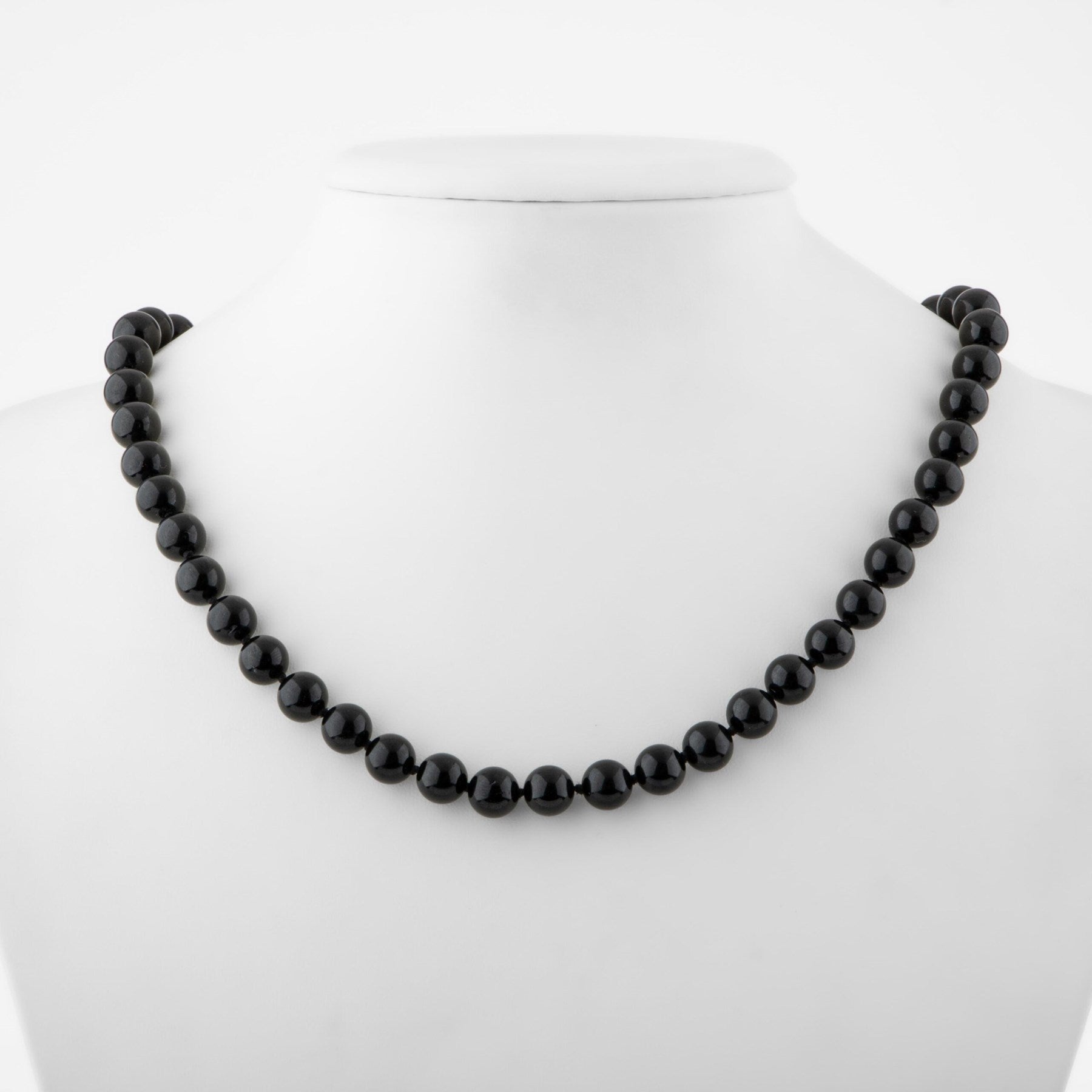 Laboratory Certified Black Tourmaline 8 mm Knotted Natural Stone Necklace