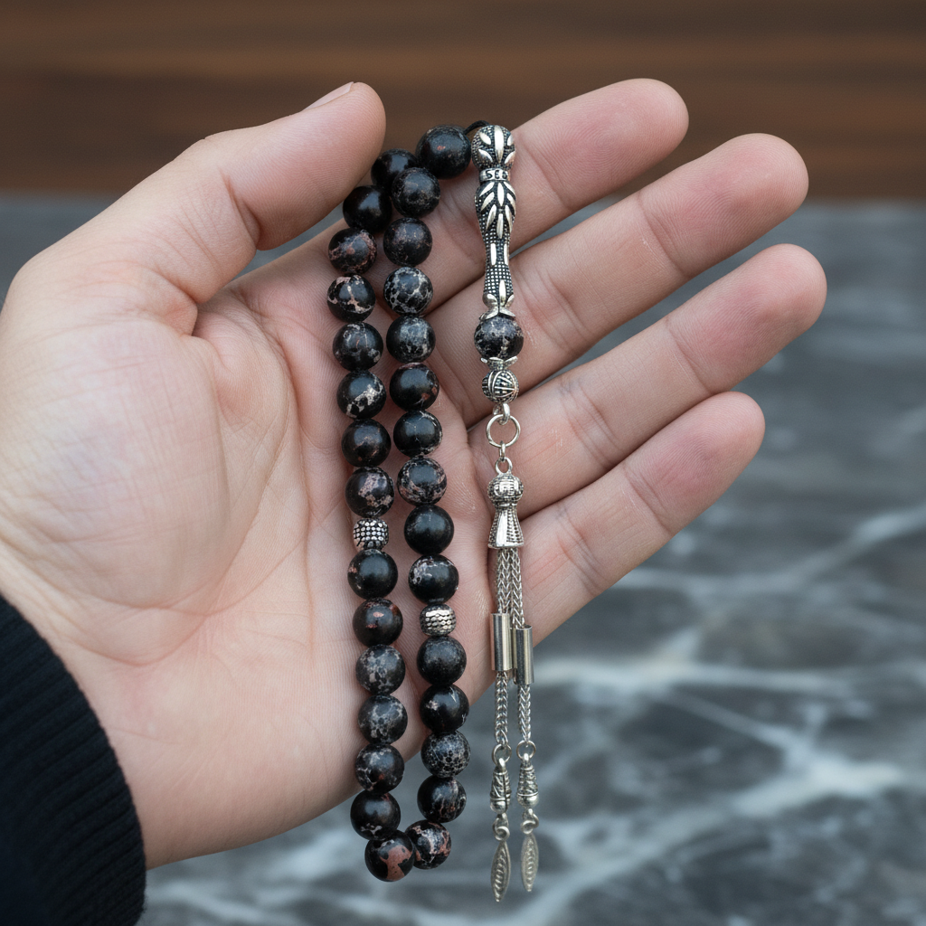 Black Varisit Natural Gemstone Prayer Beads 8 mm Round Cut