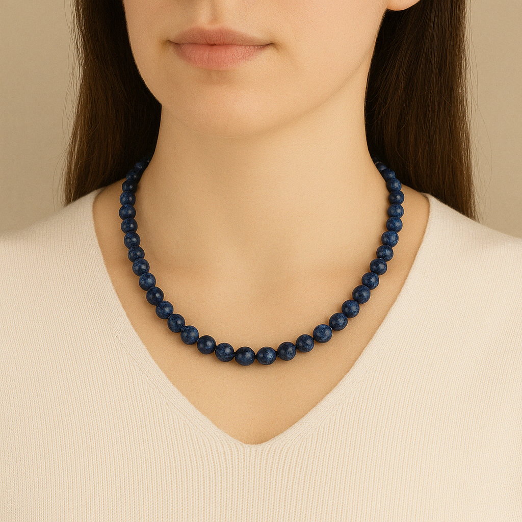 Laboratory Certified Sodalite 8 mm Natural Stone Necklace