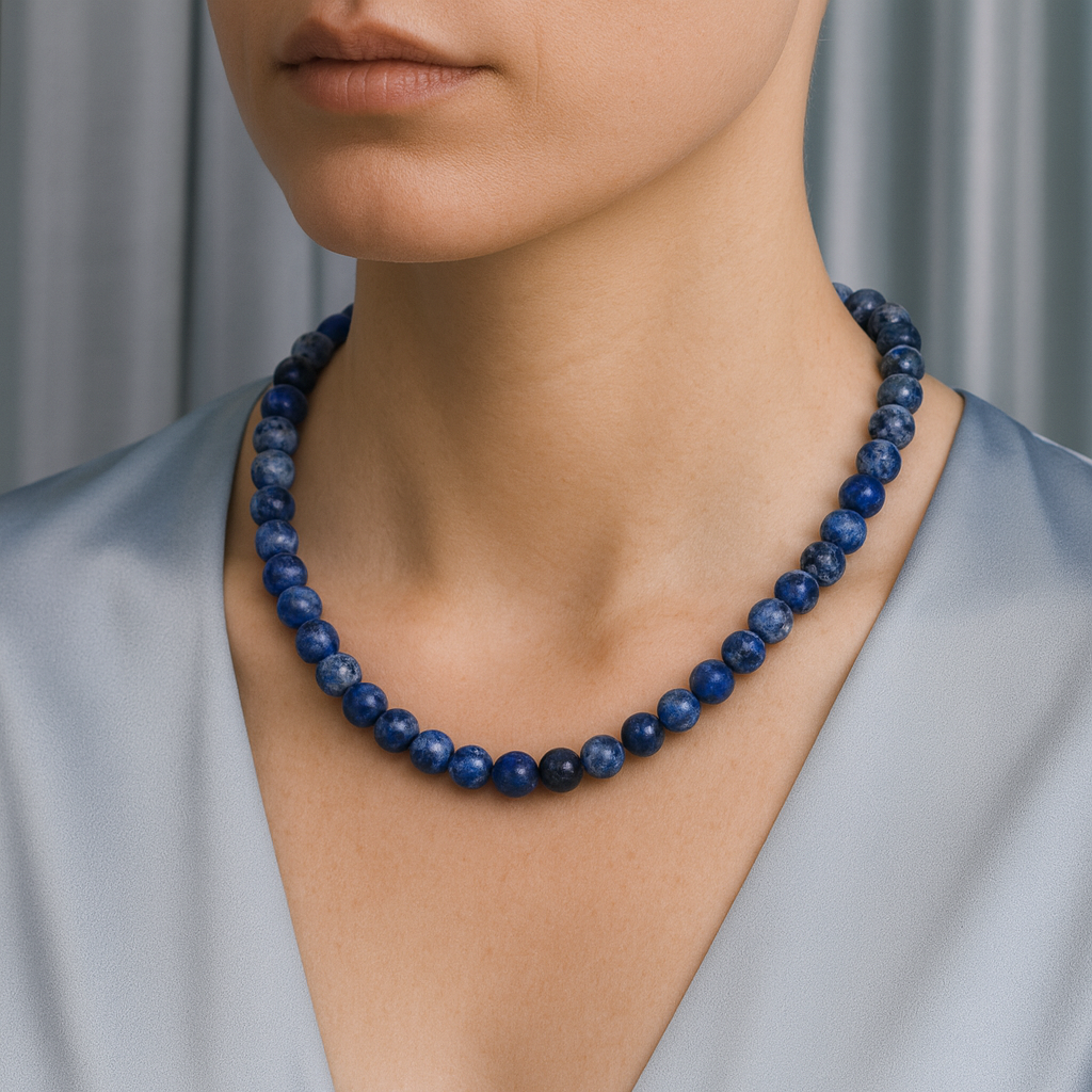 Laboratory Certified Sodalite 8 mm Natural Stone Necklace