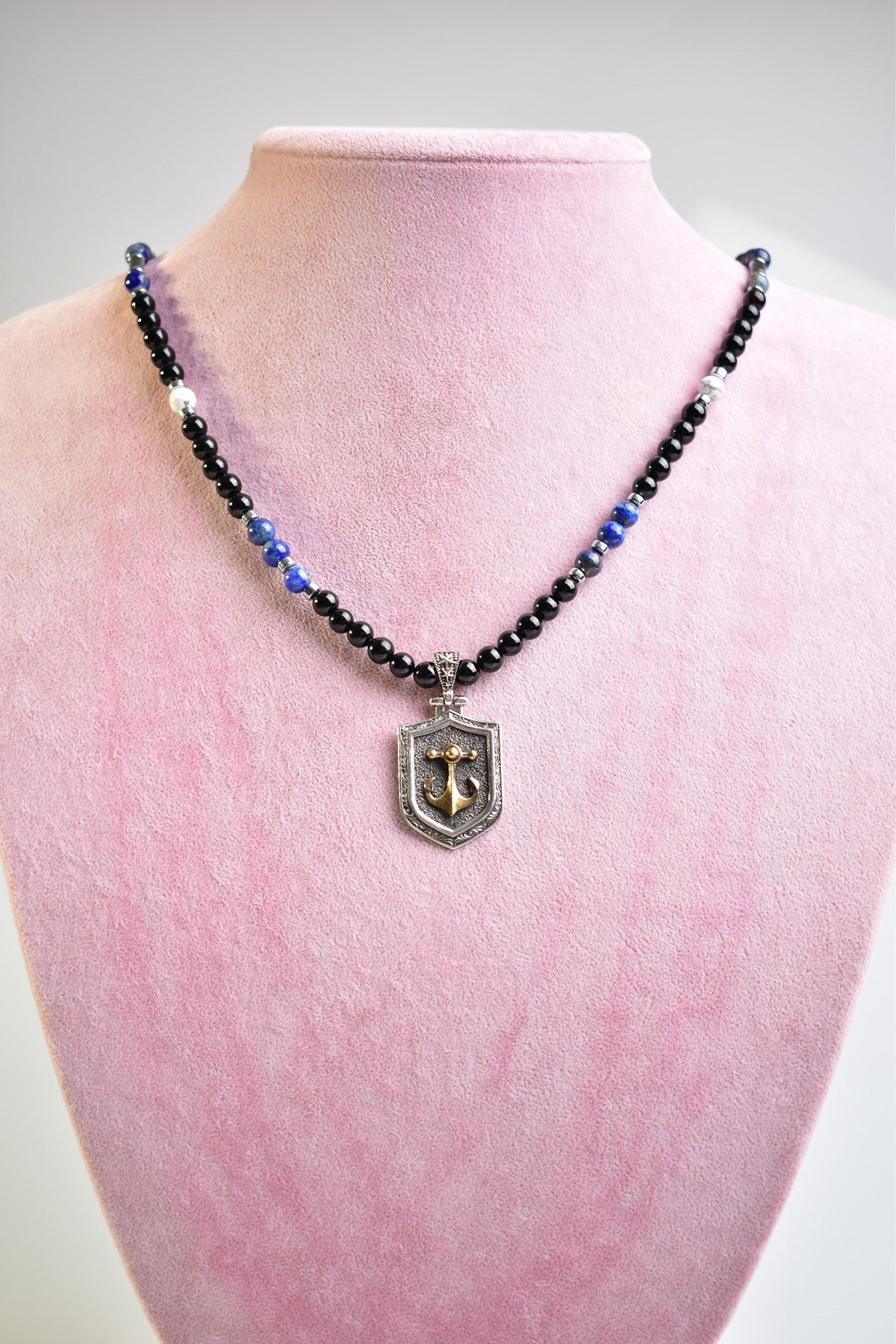 Laboratory Certified Tourmaline & Lapis Lazuli Natural Stone 925 Sterling Silver Designer Necklace