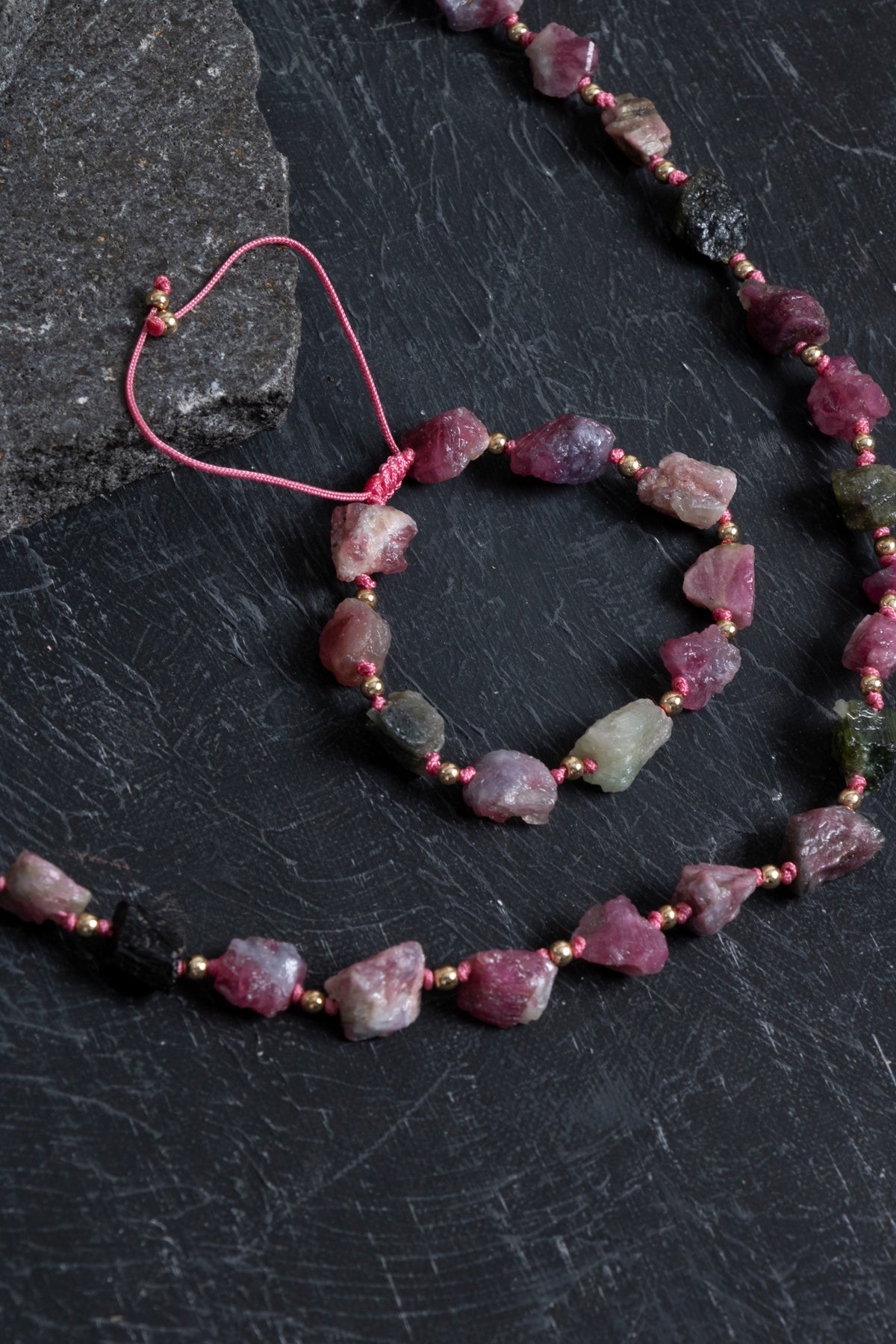 Laboratory Certified Tourmaline & Hematite Natural Stone Set (Necklace & Bracelet)