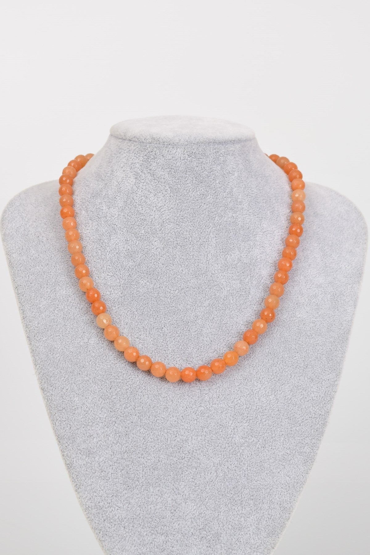 Laboratory Certified Orange Aventurine 8 mm Natural Stone Necklace