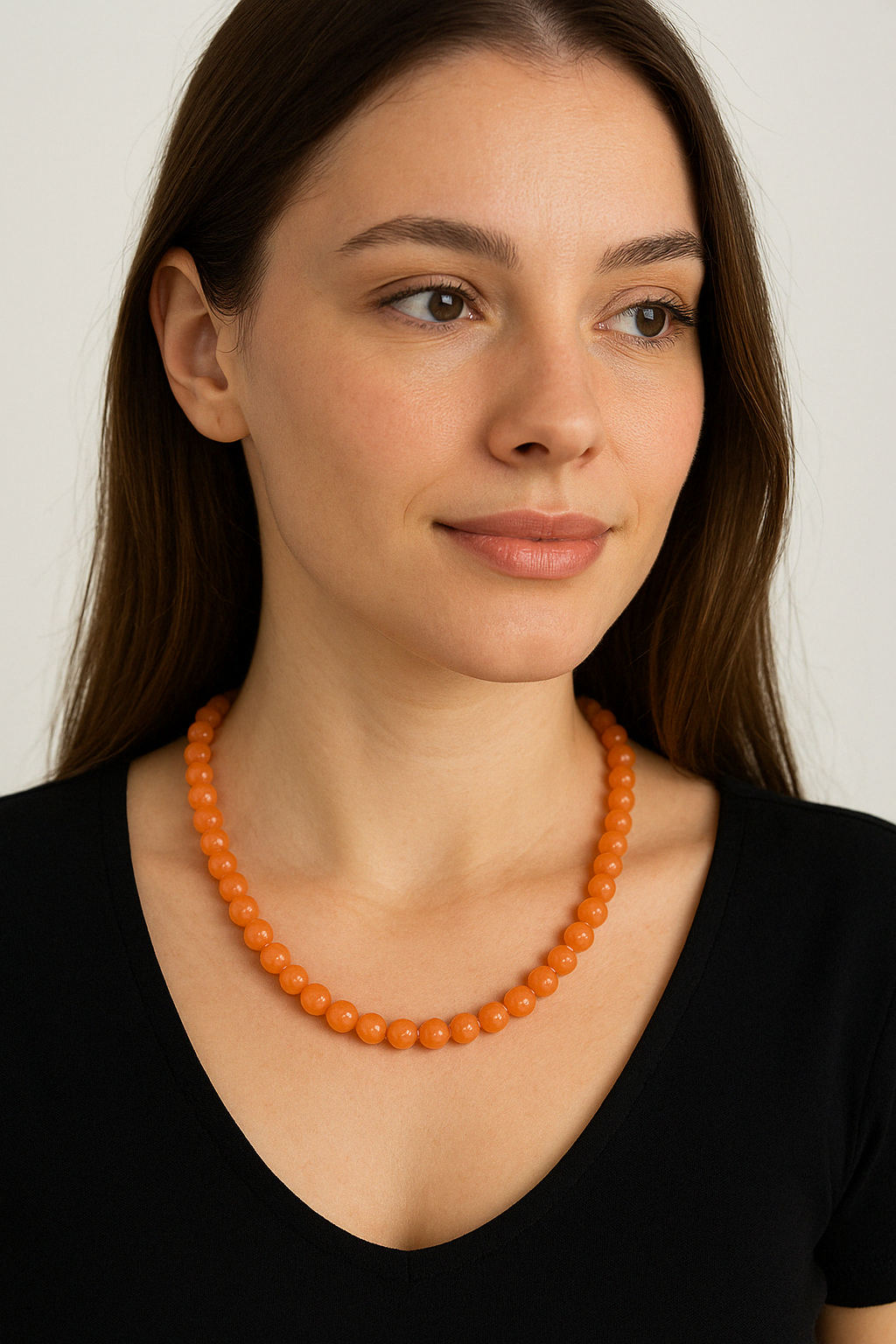 Laboratory Certified Orange Aventurine 8 mm Natural Stone Necklace
