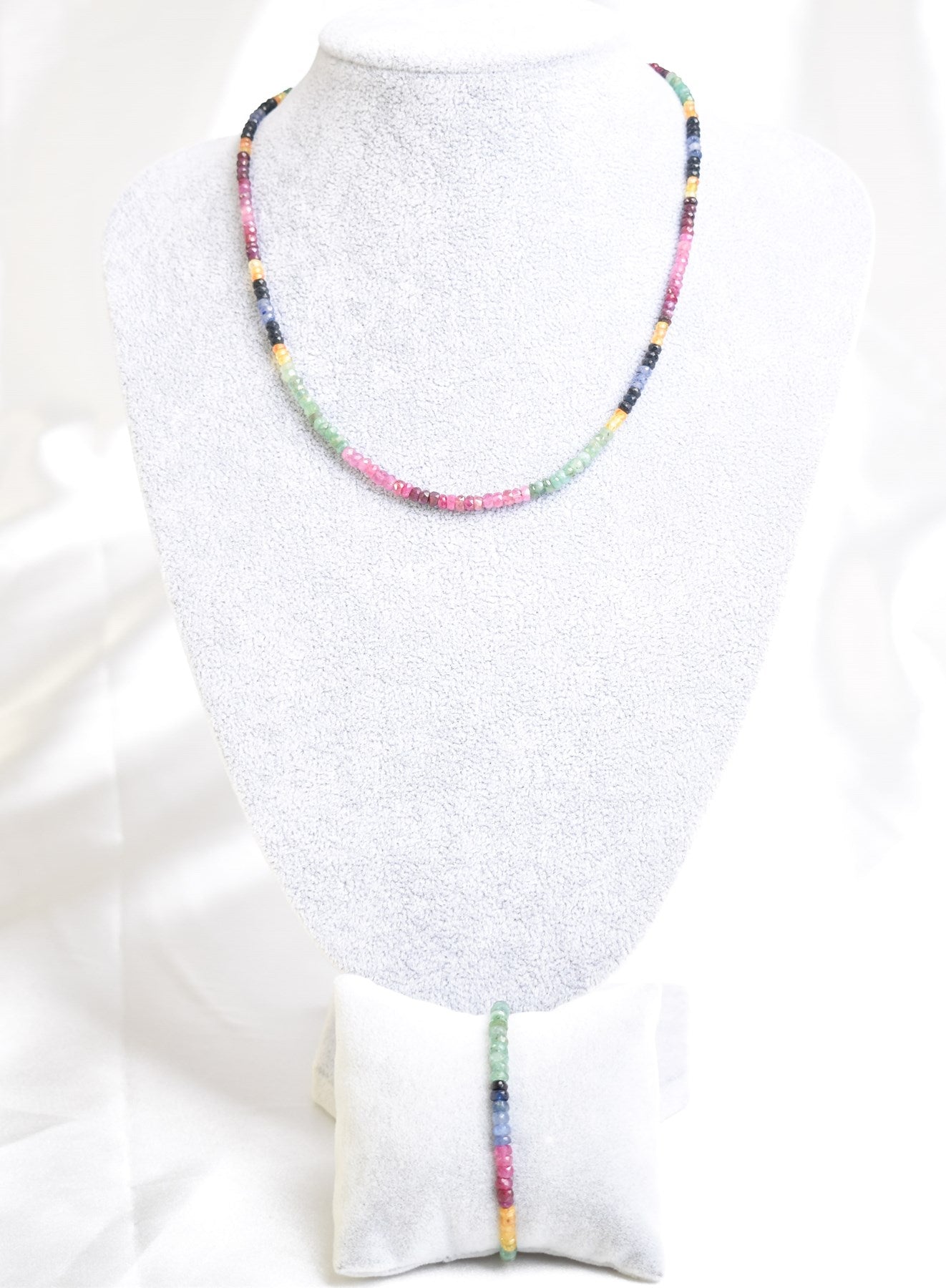 Laboratory Certified Ruby, Emerald & Sapphire Necklace + Bracelet Set