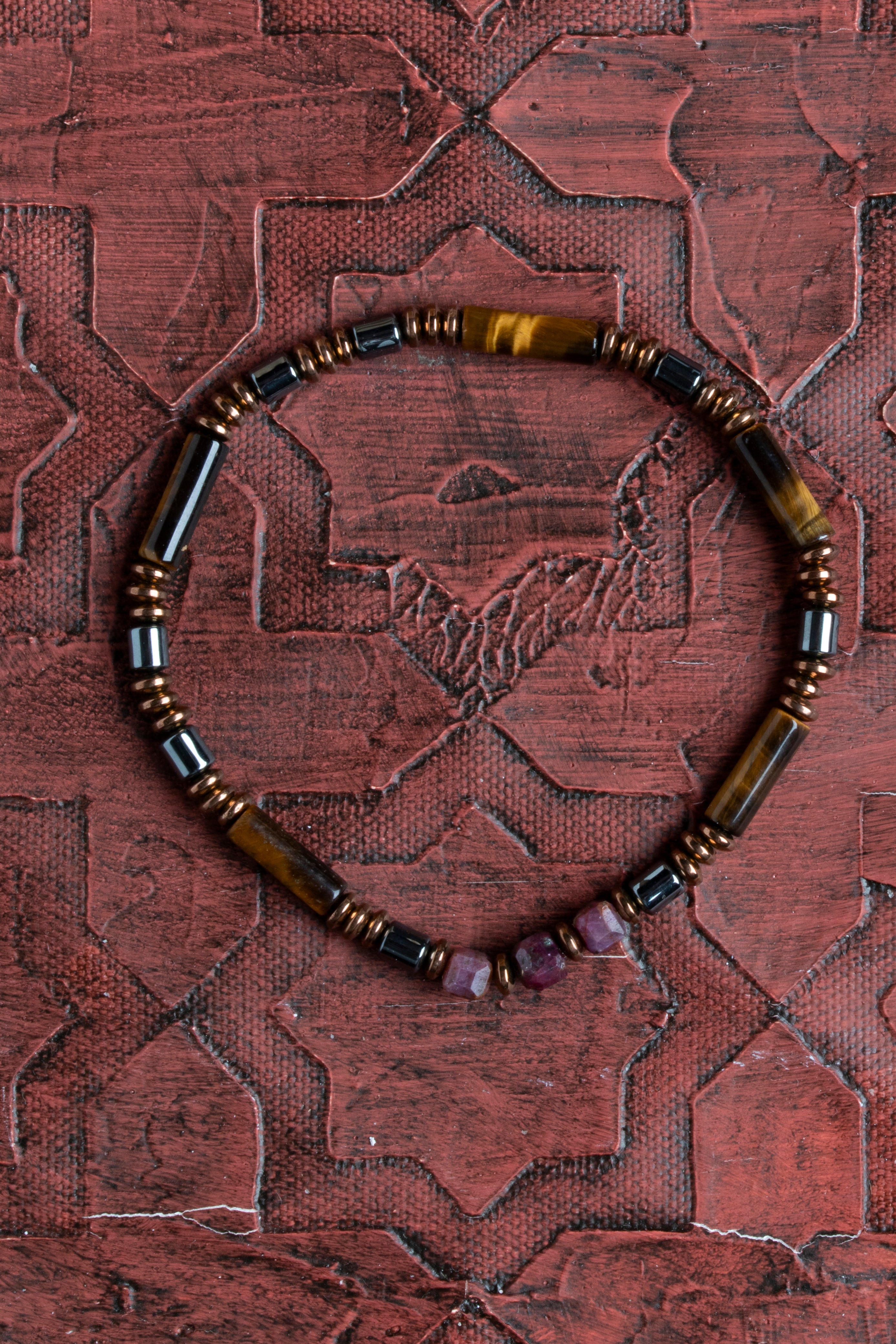 Laboratory Certified Ruby, Tiger’s Eye & Hematite Natural Stone Bracelet